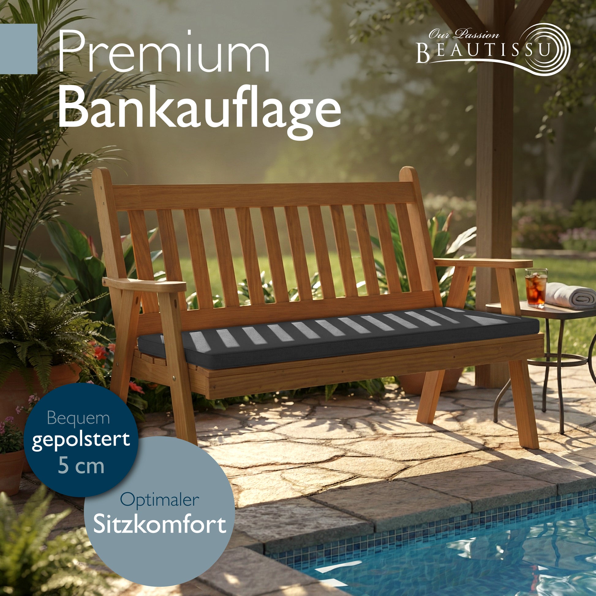 Beautissu 100% Wasserdicht Outdoor Gartenbank Sitzkissen 5 cm dick – B