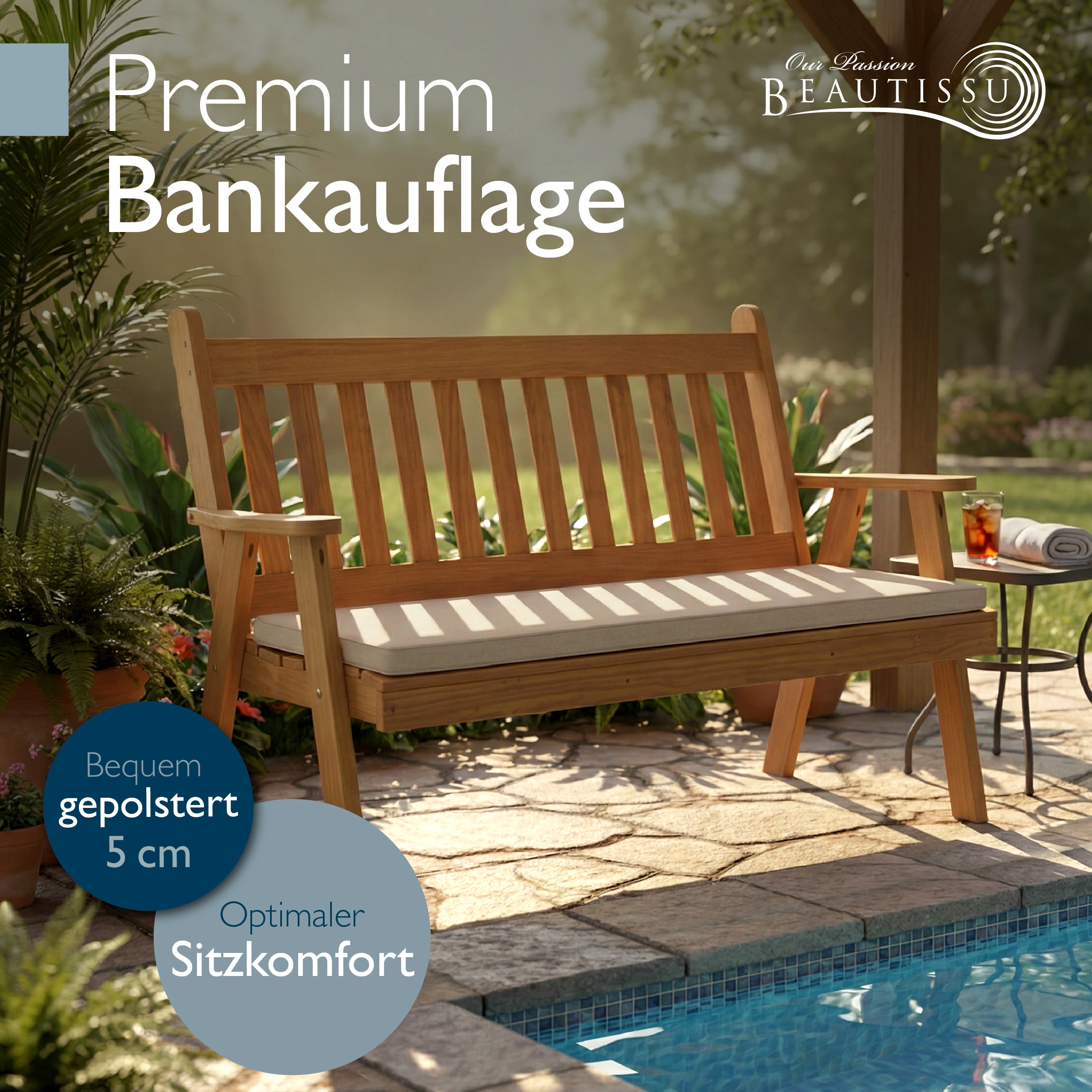Beautissu 100% Wasserdicht Outdoor Gartenbank Sitzkissen 5 cm dick – B