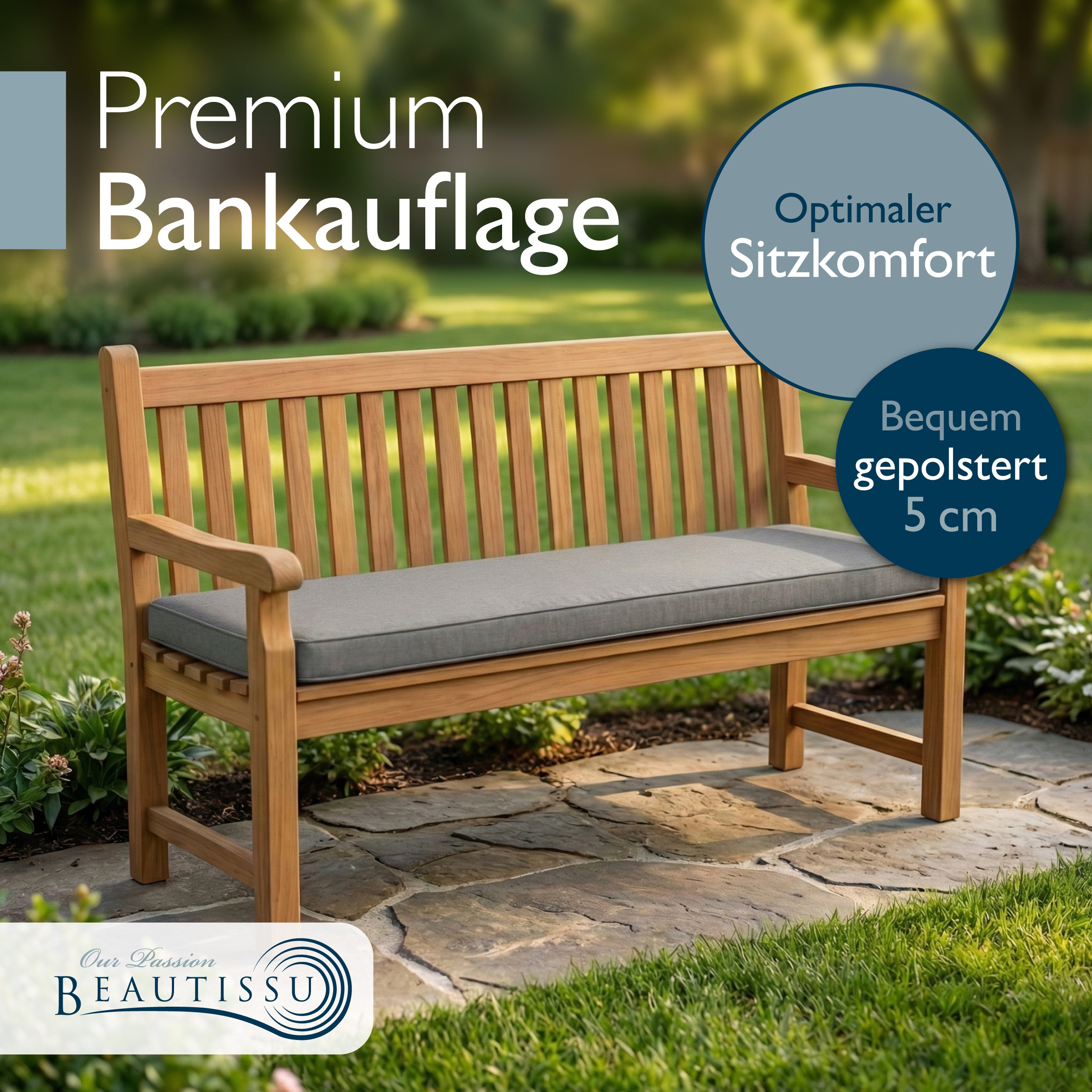 Beautissu Wetterfestes Outdoor Gartenbank Sitzkissen 5 cm dick – Banka