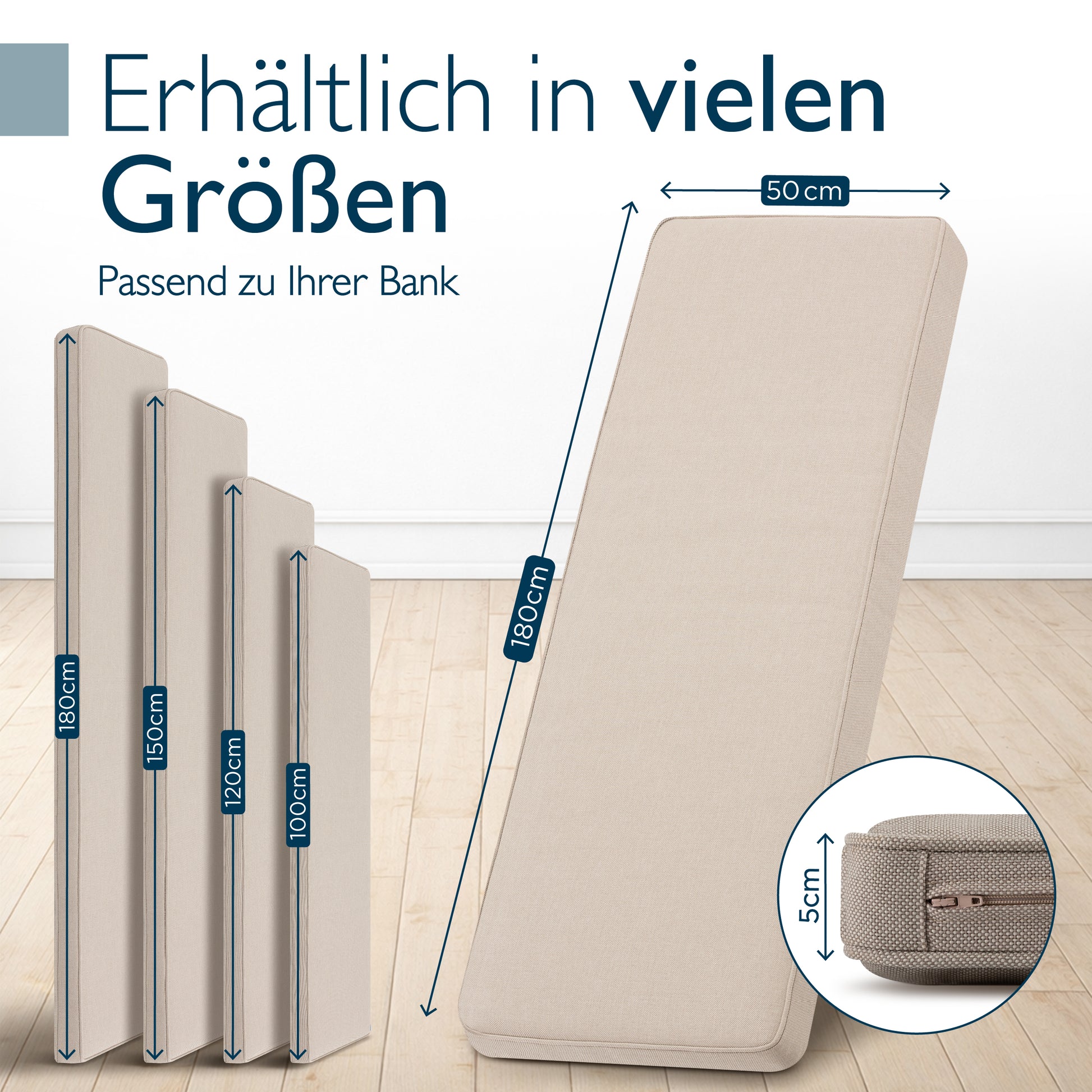 Beautissu 100% Wasserdicht Outdoor Gartenbank Sitzkissen 5 cm dick – B