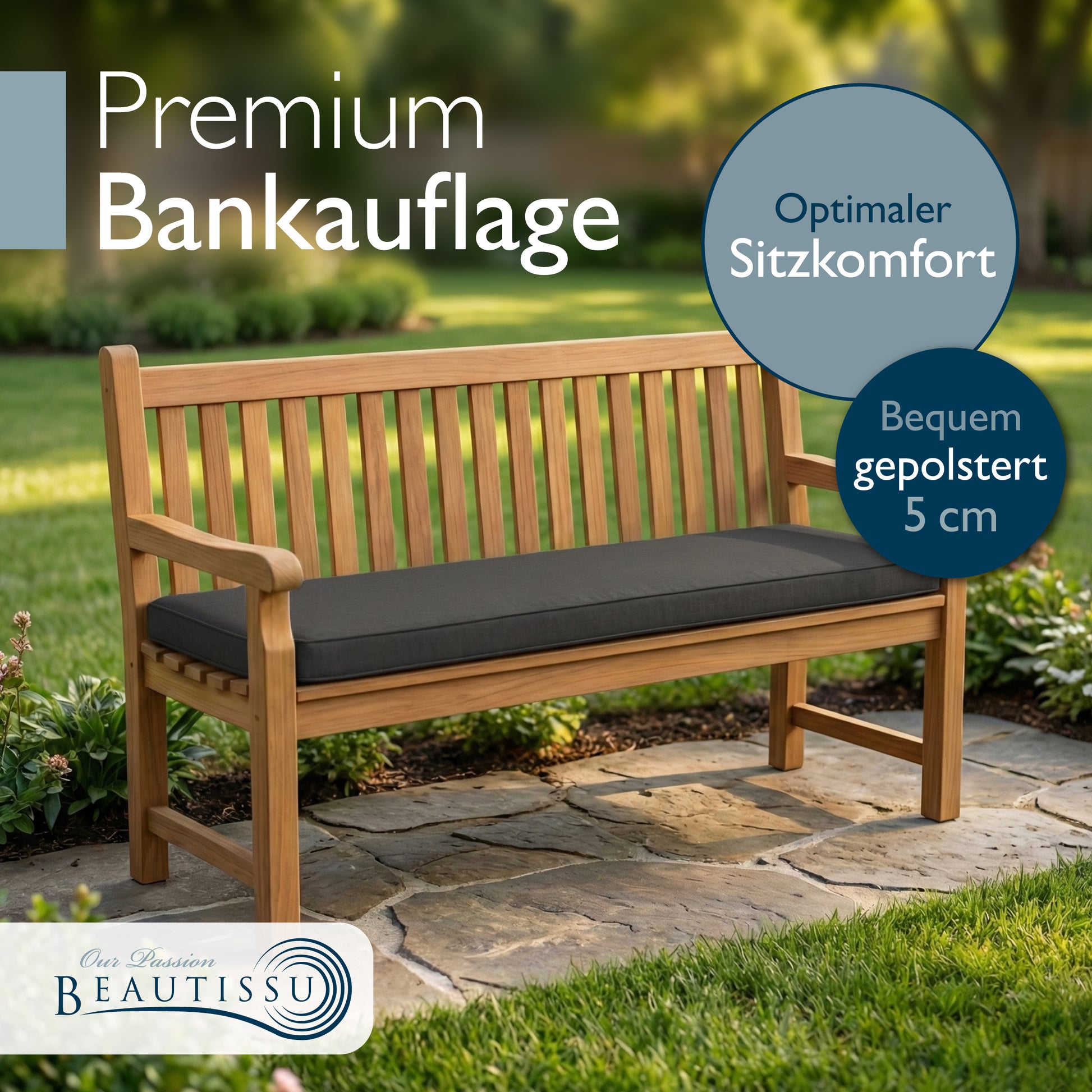Beautissu Wetterfestes Outdoor Gartenbank Sitzkissen 5 cm dick – Banka