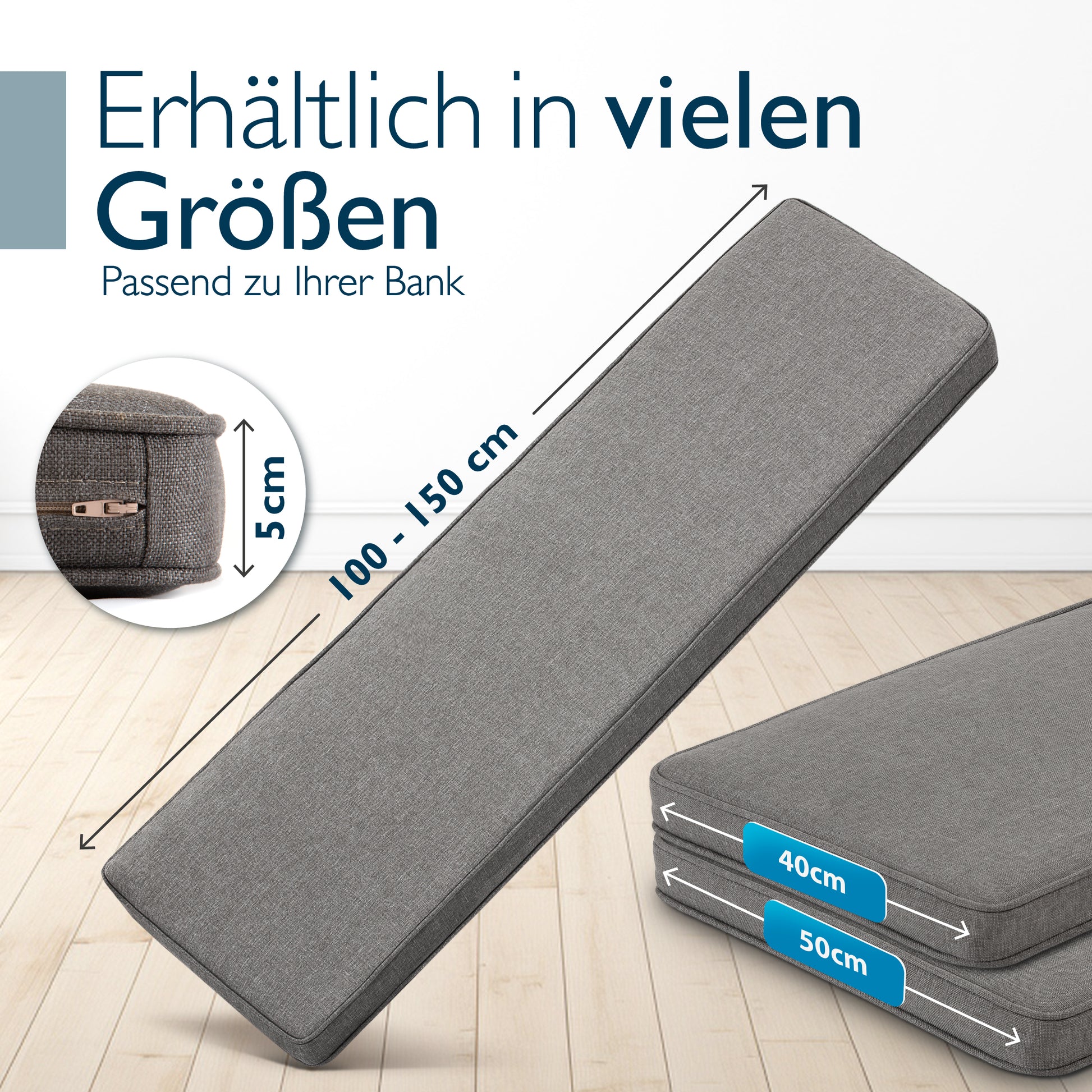 Beautissu Wetterfestes Outdoor Gartenbank Sitzkissen 5 cm dick – Banka