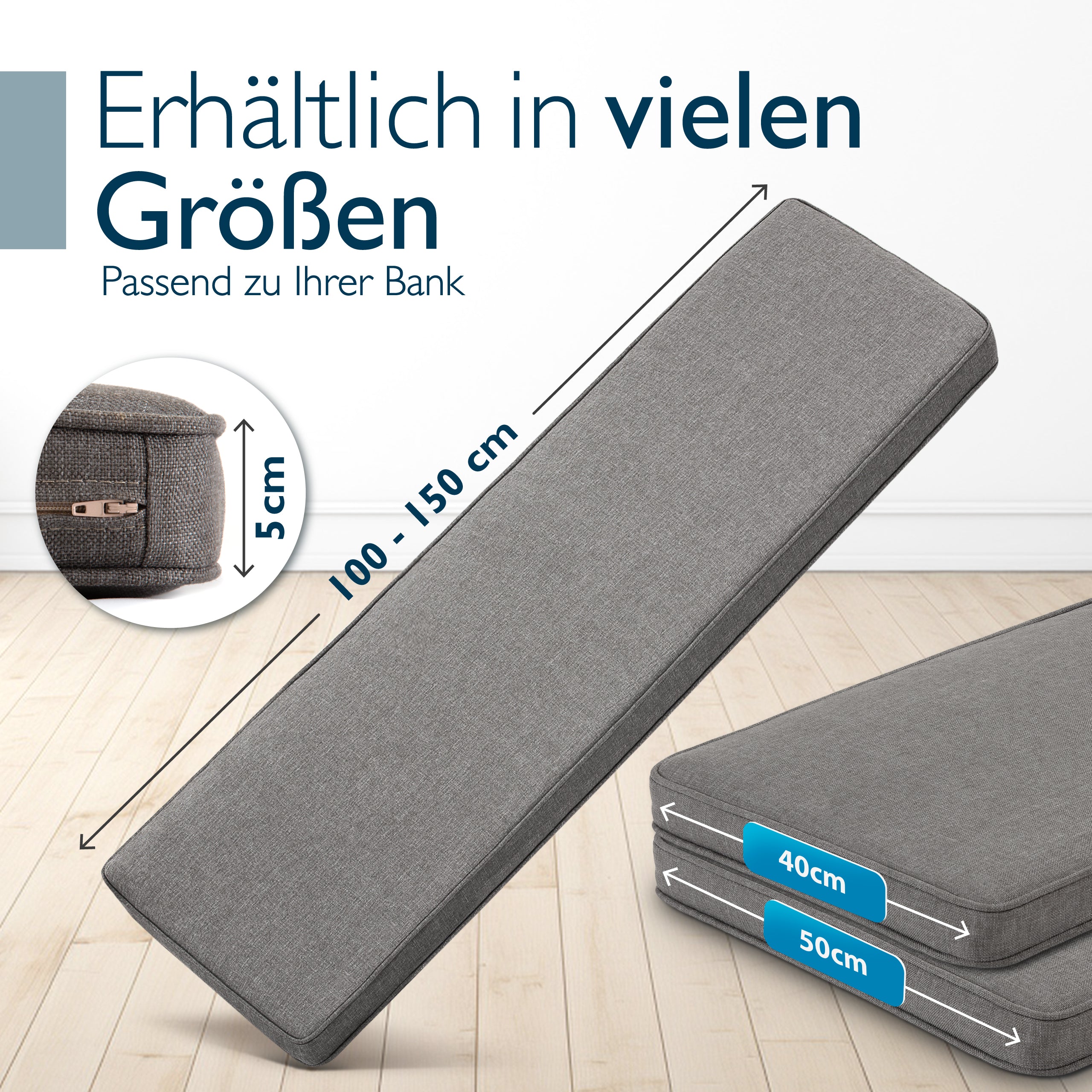 Beautissu Wetterfestes Outdoor Gartenbank Sitzkissen 5 cm dick – Banka