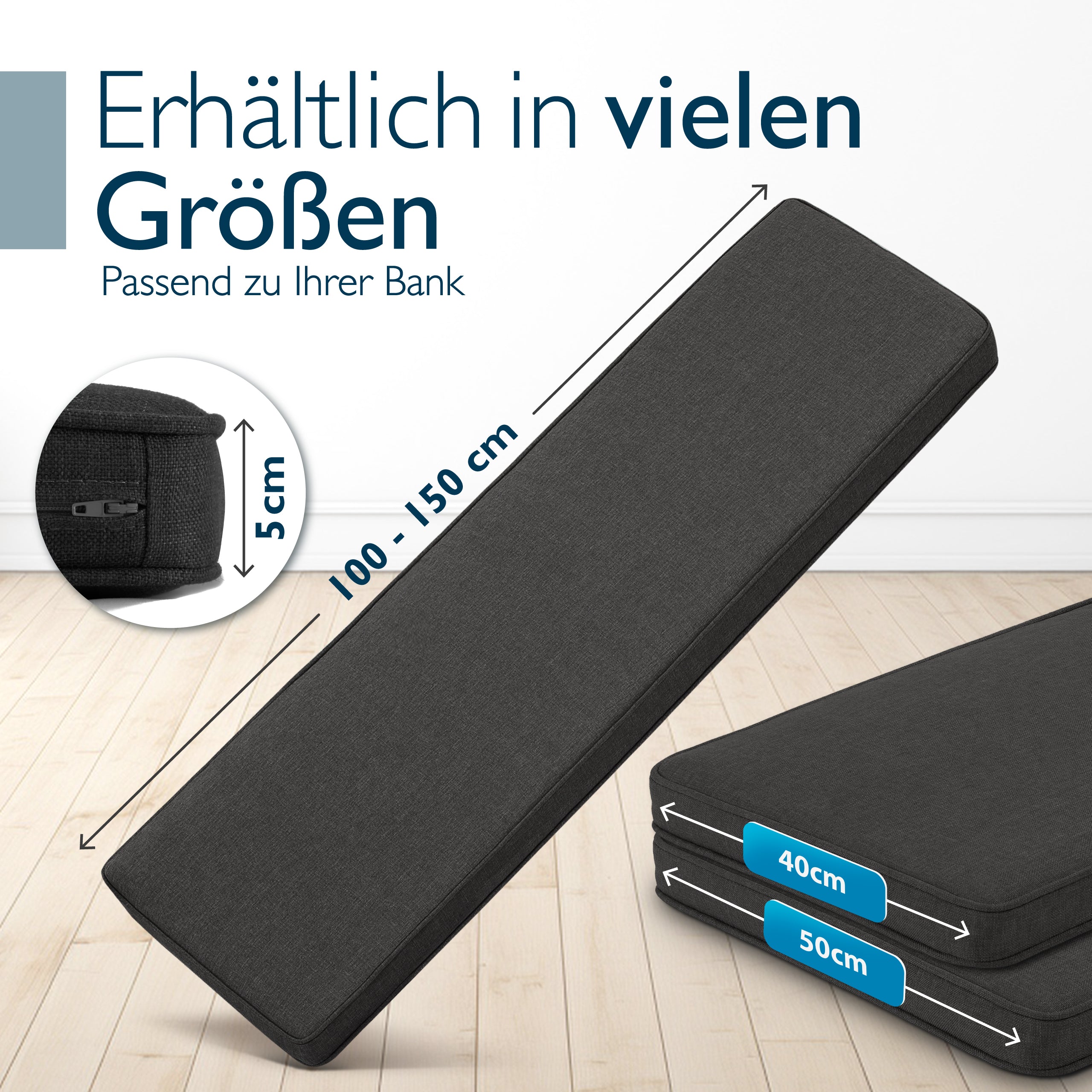 Beautissu Wetterfestes Outdoor Gartenbank Sitzkissen 5 cm dick – Banka