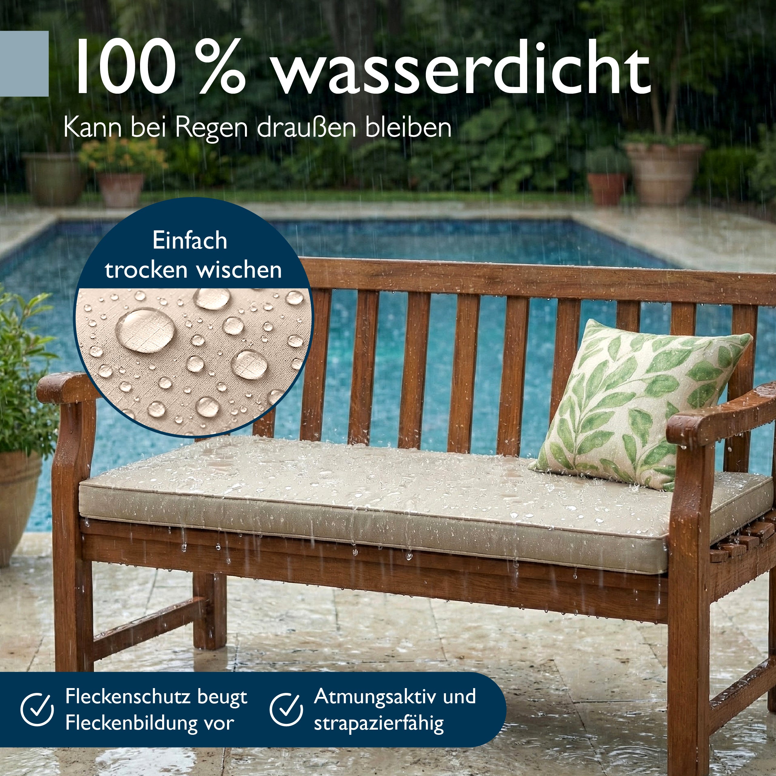 Beautissu 100% Wasserdicht Outdoor Gartenbank Sitzkissen 5 cm dick – B