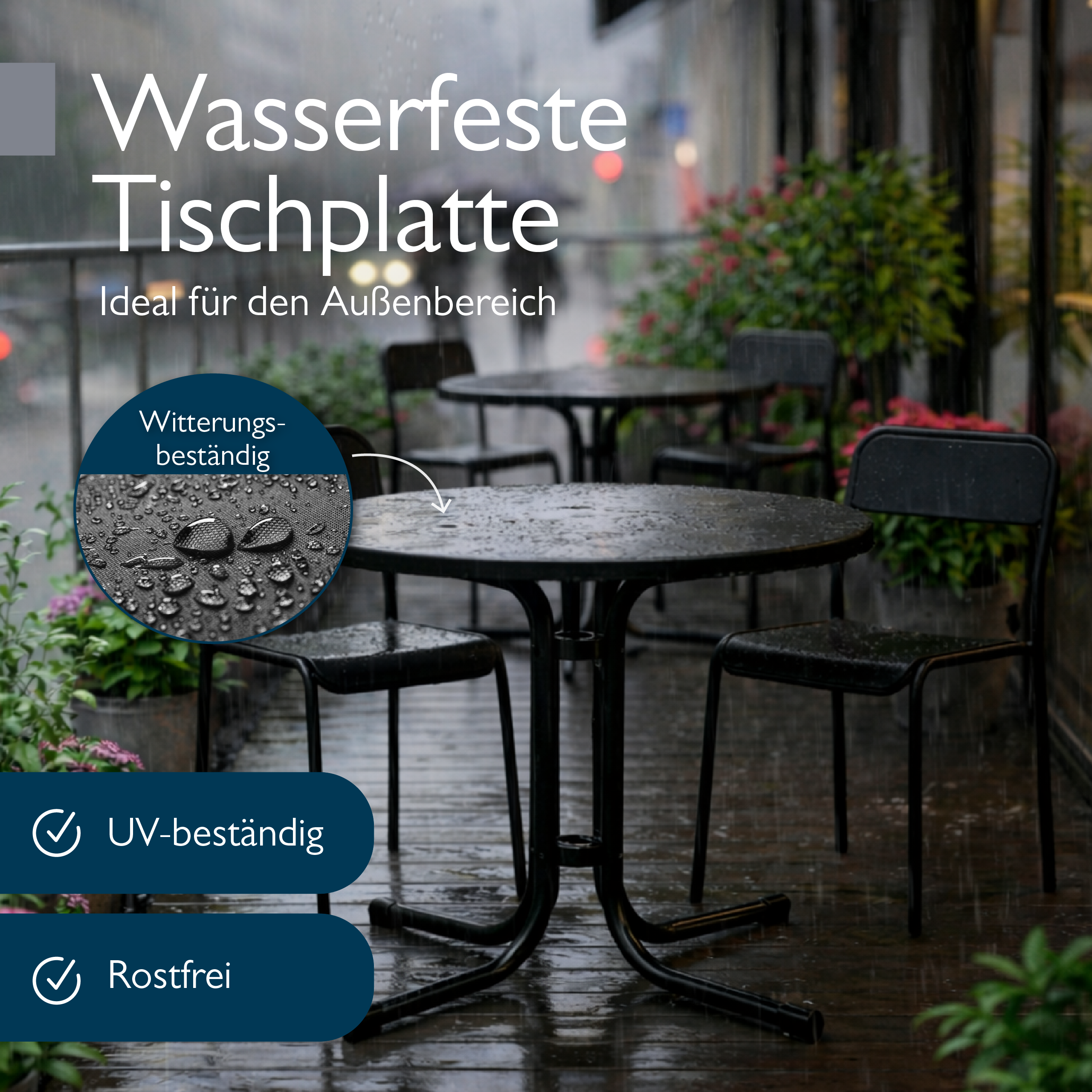 Klappbarer Bistrotisch Bistroni mit runder, wasserfester Tischplatte für Balkon und Garten