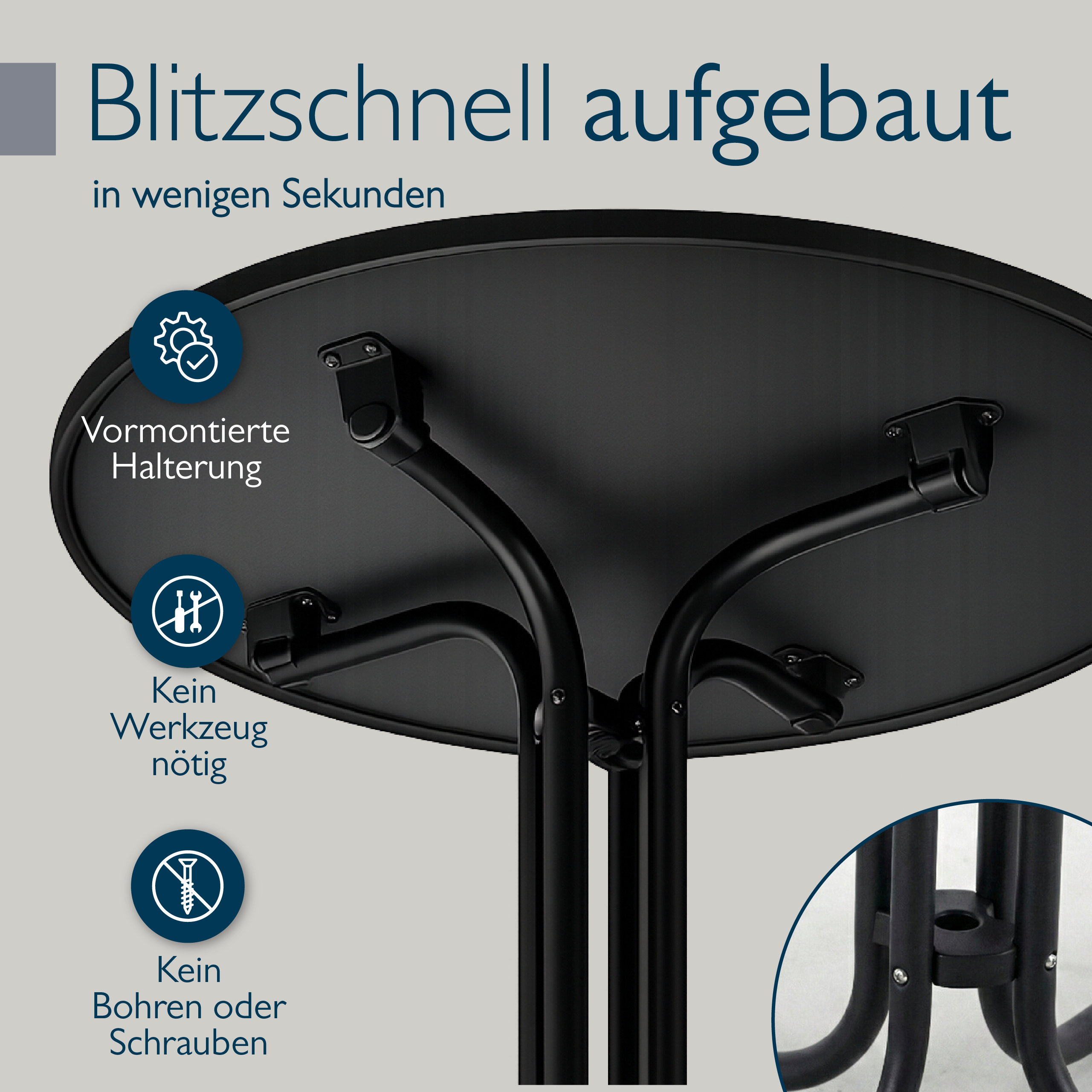 Klappbarer Bistrotisch rund 80 cm wasserfest für Balkon und Garten