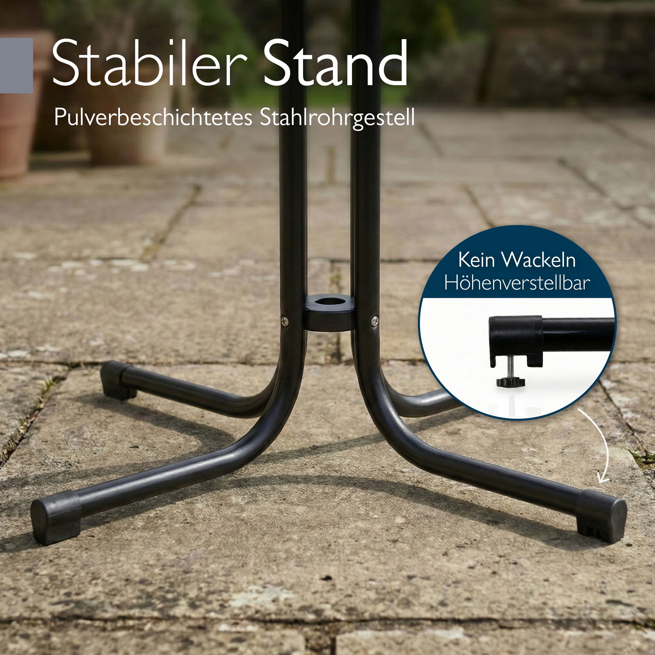 Klappbarer Bistrotisch mit runder wasserfester Tischplatte für Balkon und Garten