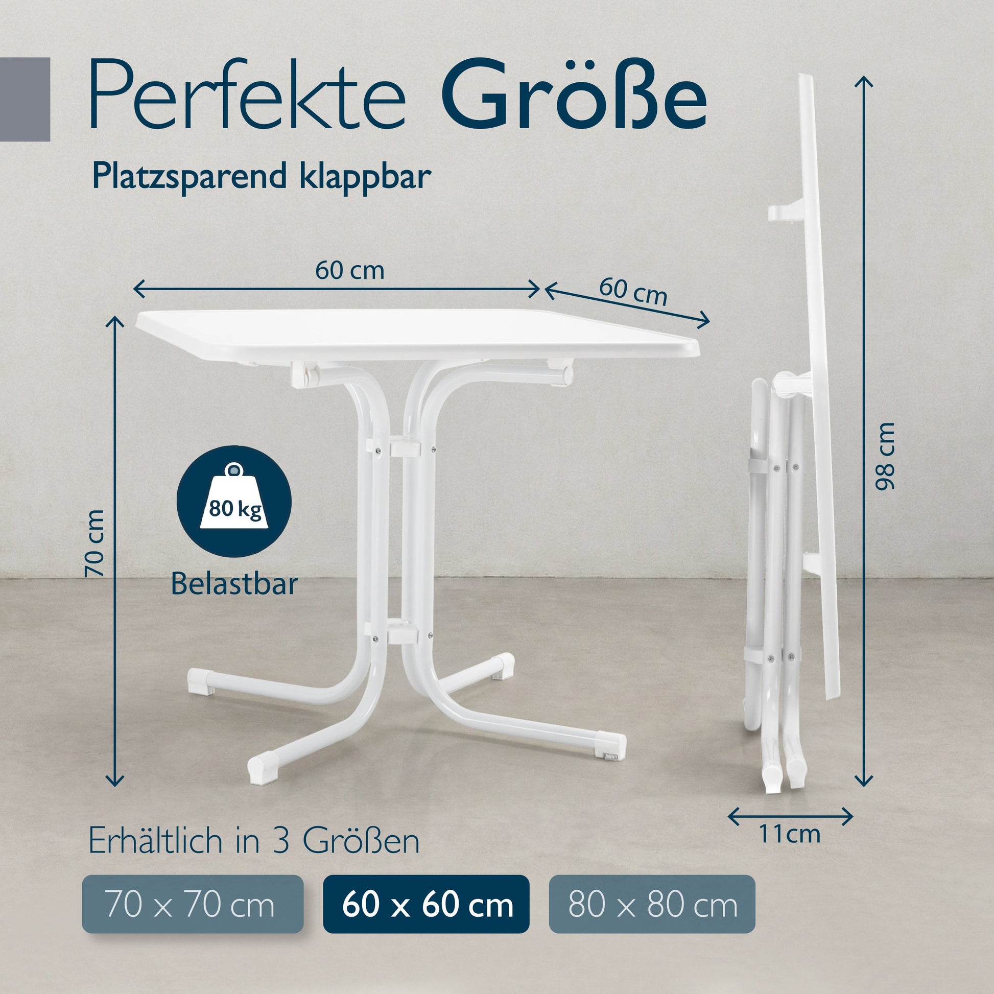 Klappbarer eckiger Bistrotisch Bistroni mit wasserfester Tischplatte für Balkon und Garten