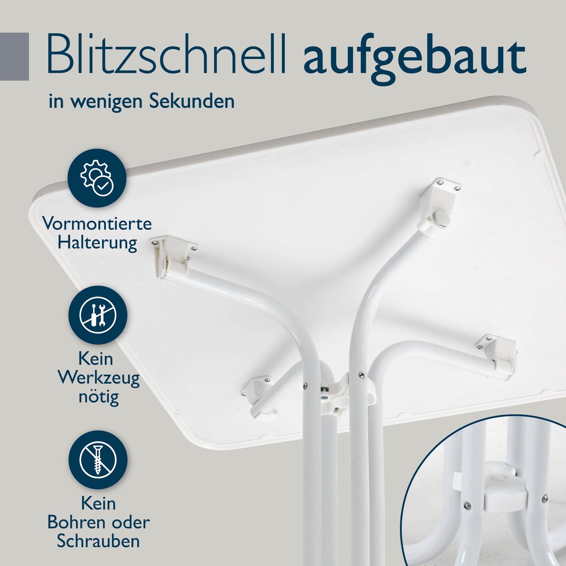 Klappbarer eckiger Bistrotisch Bistroni mit wasserfester Tischplatte und stabilem Stahlgestell ideal für Balkon und Garten