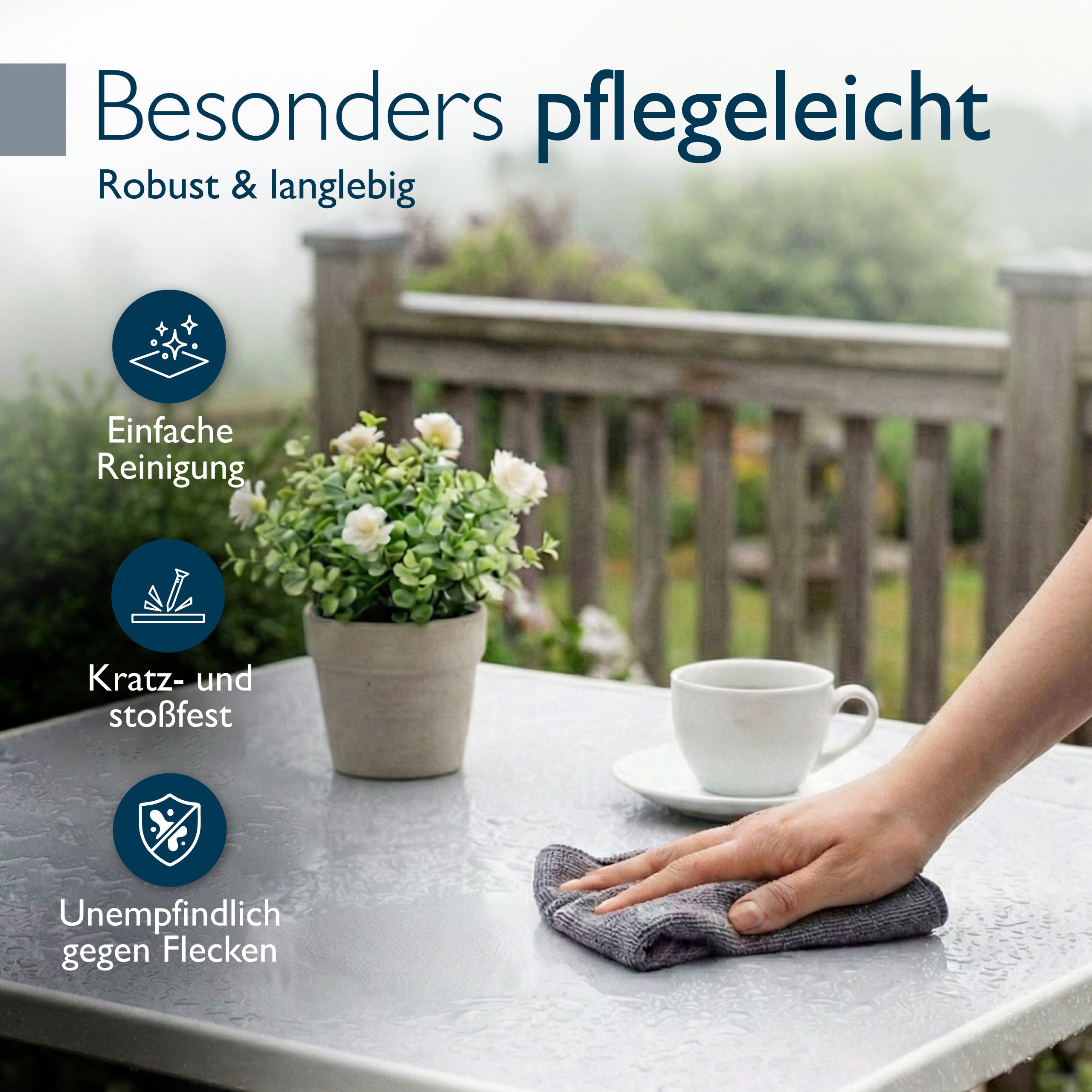 Klappbarer Bistrotisch Bistroni mit wasserfester, UV-beständiger Tischplatte und pulverbeschichtetem Stahlgestell für Balkon und Garten