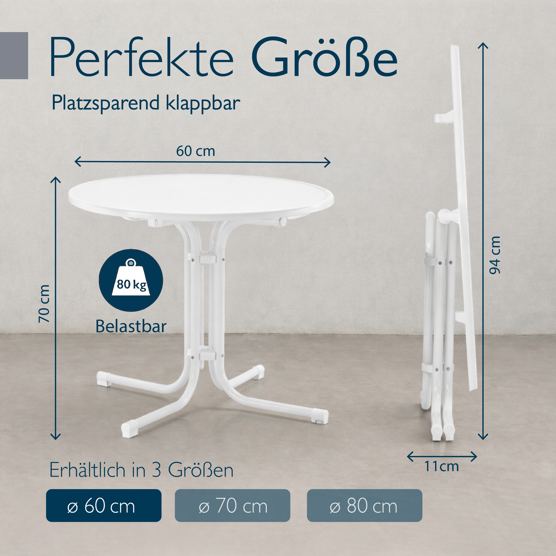 Klappbarer Bistrotisch Bistroni mit runder, wasserfester Tischplatte für Balkon und Garten