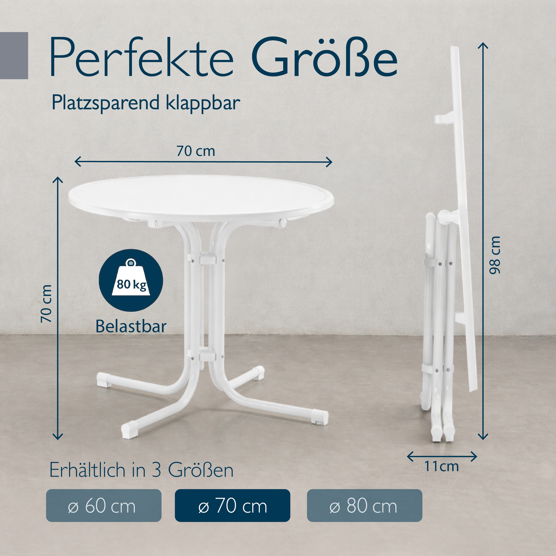Klappbarer runder Bistrotisch Bistroni mit wasserfester Tischplatte für Balkon und Garten