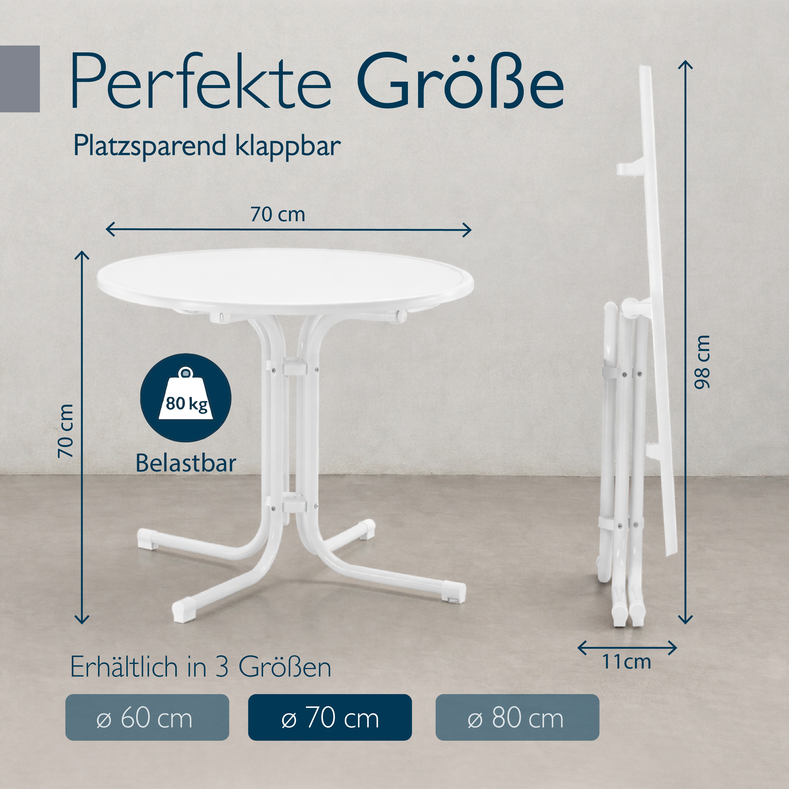 Klappbarer runder Bistrotisch Bistroni mit wasserfester Tischplatte für Balkon und Garten