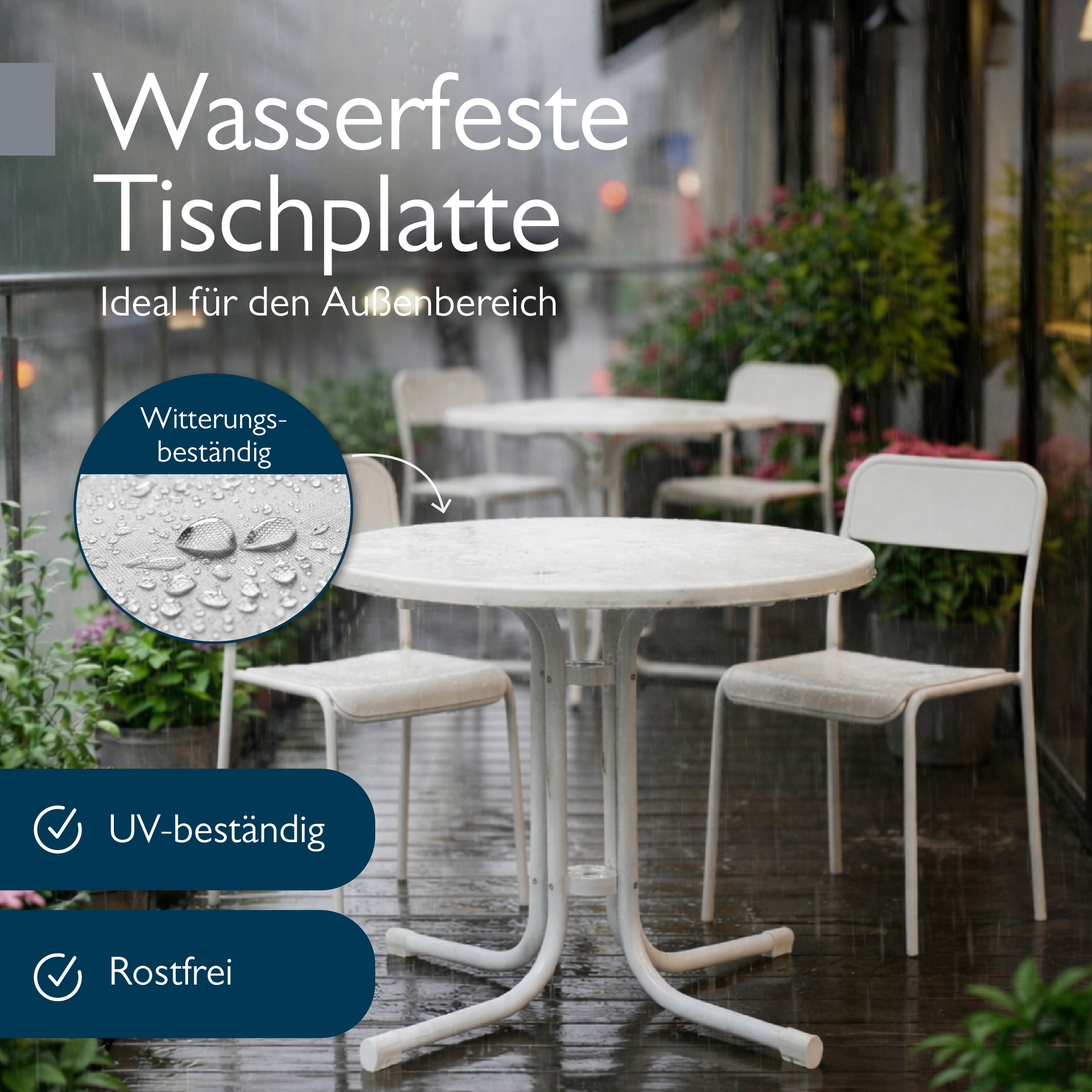 Klappbarer Bistrotisch Bistroni mit wasserfester runder Tischplatte und stabilem Stahlrohrgestell für Balkon und Garten