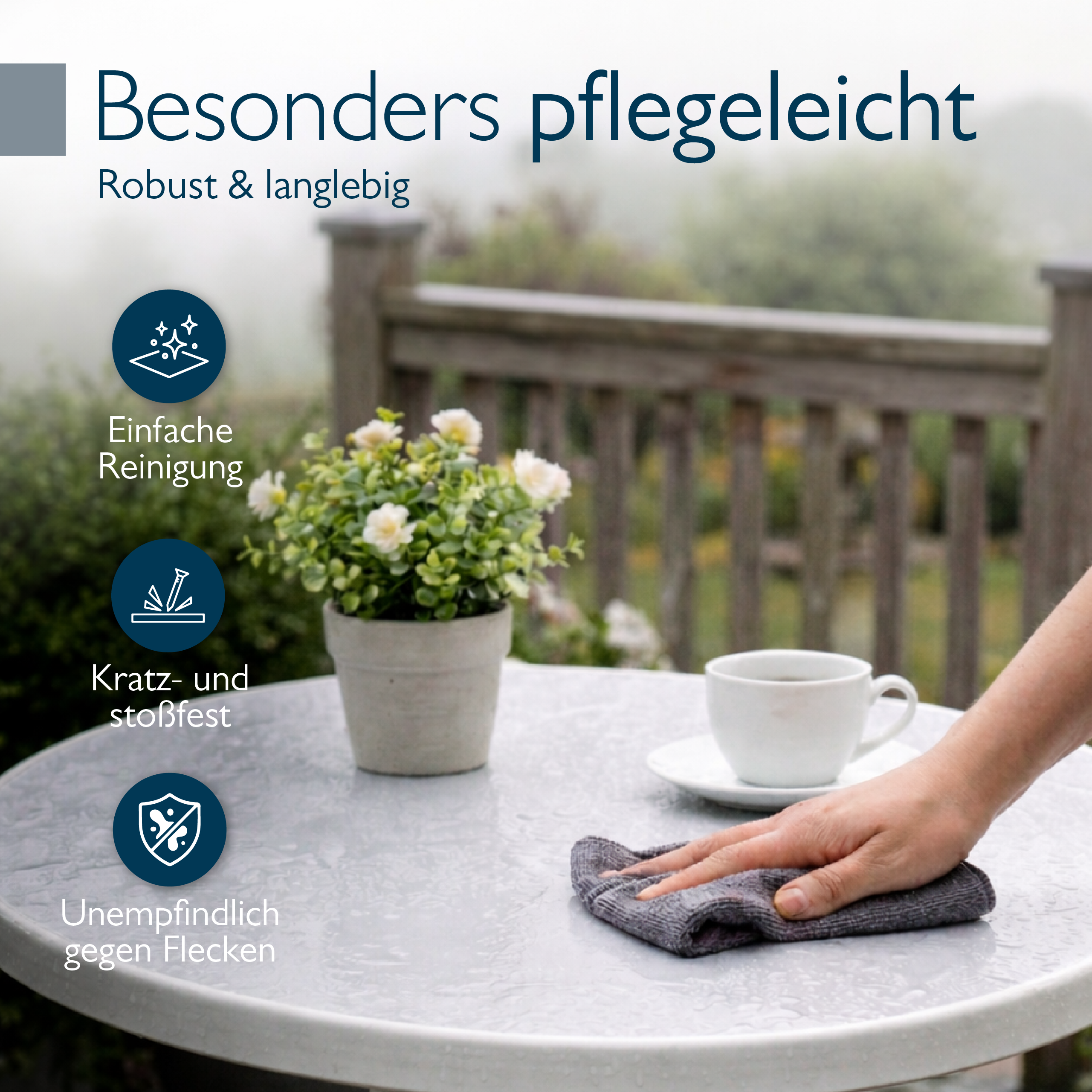 Klappbarer Bistrotisch Bistroni mit rundem wasserfestem Tischplatte und stabilem Stahlrohrgestell für Balkon und Garten