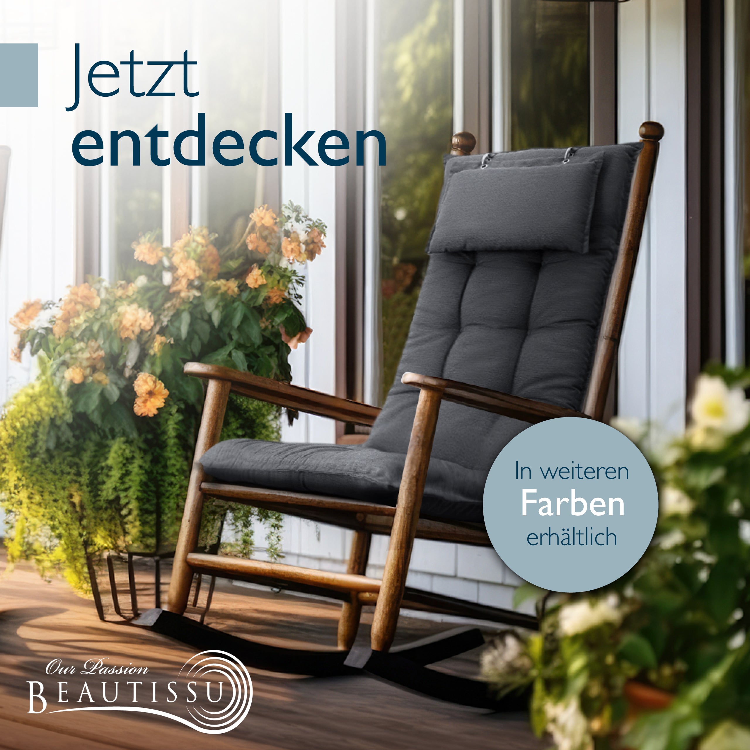 Beautissu Hochlehner Stuhlauflage 120x50x8 cm  – Gartenstuhl Sitzkisse