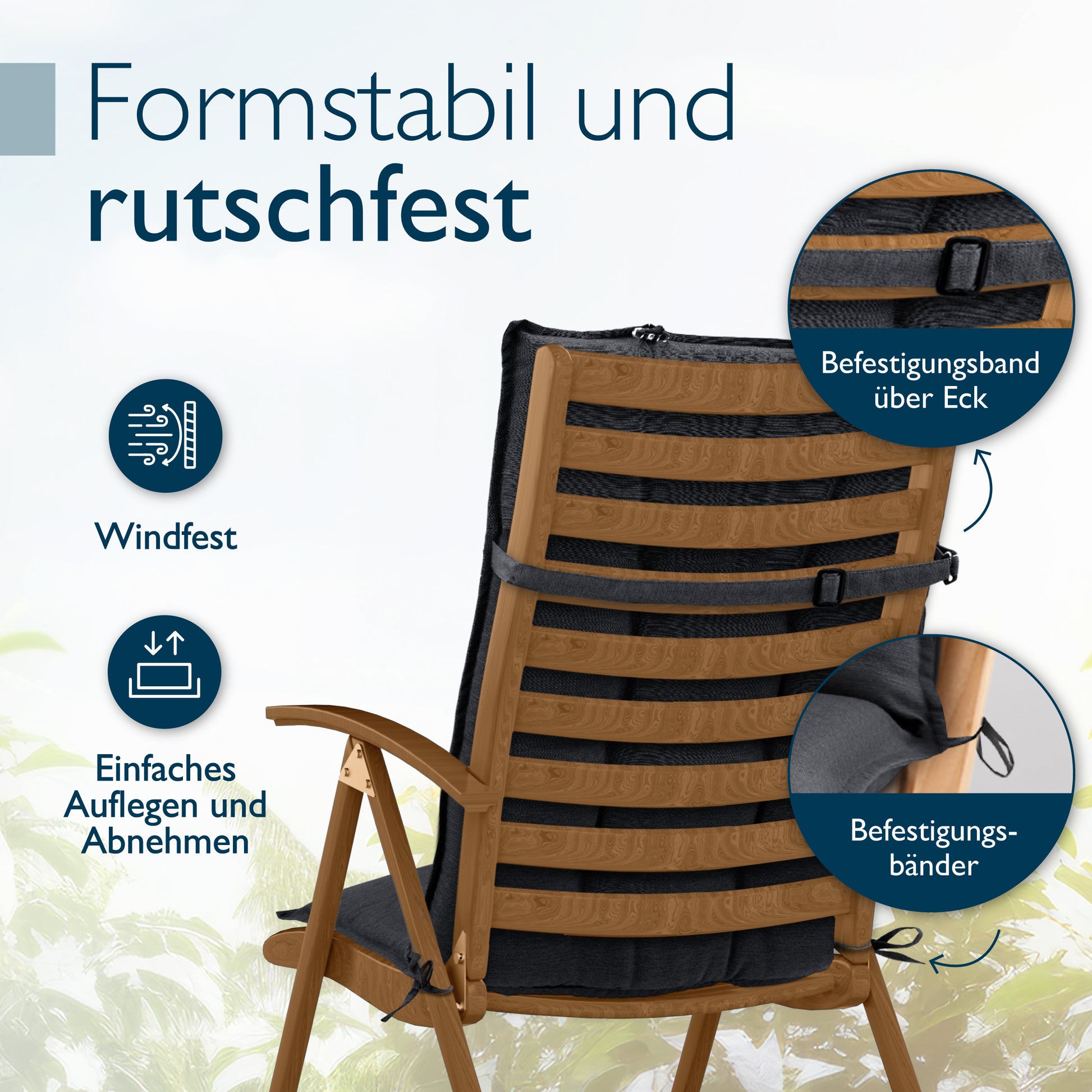 Beautissu Hochlehner Stuhlauflage 120x50x8 cm  – Gartenstuhl Sitzkisse