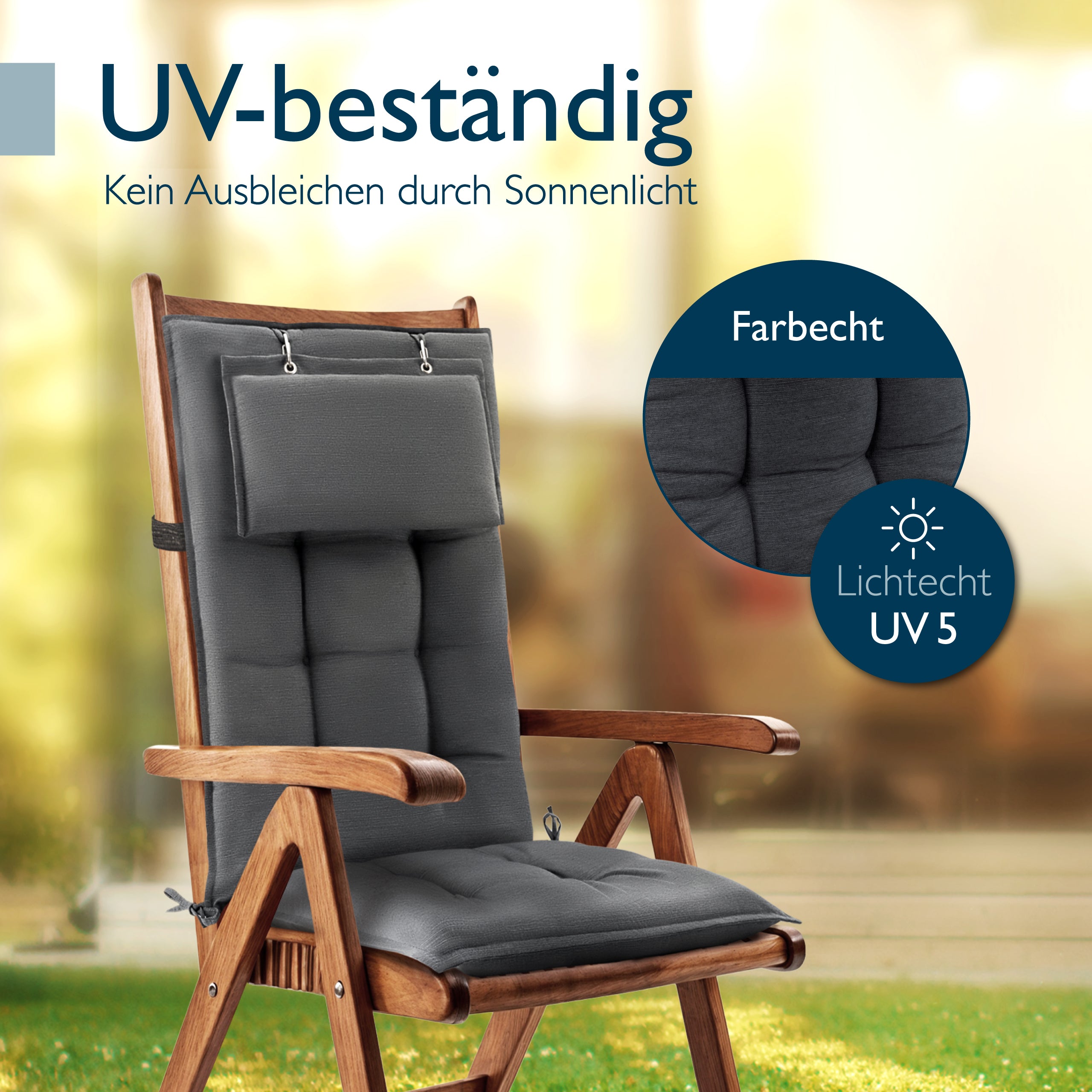 Beautissu Hochlehner Stuhlauflage 120x50x8 cm  – Gartenstuhl Sitzkisse