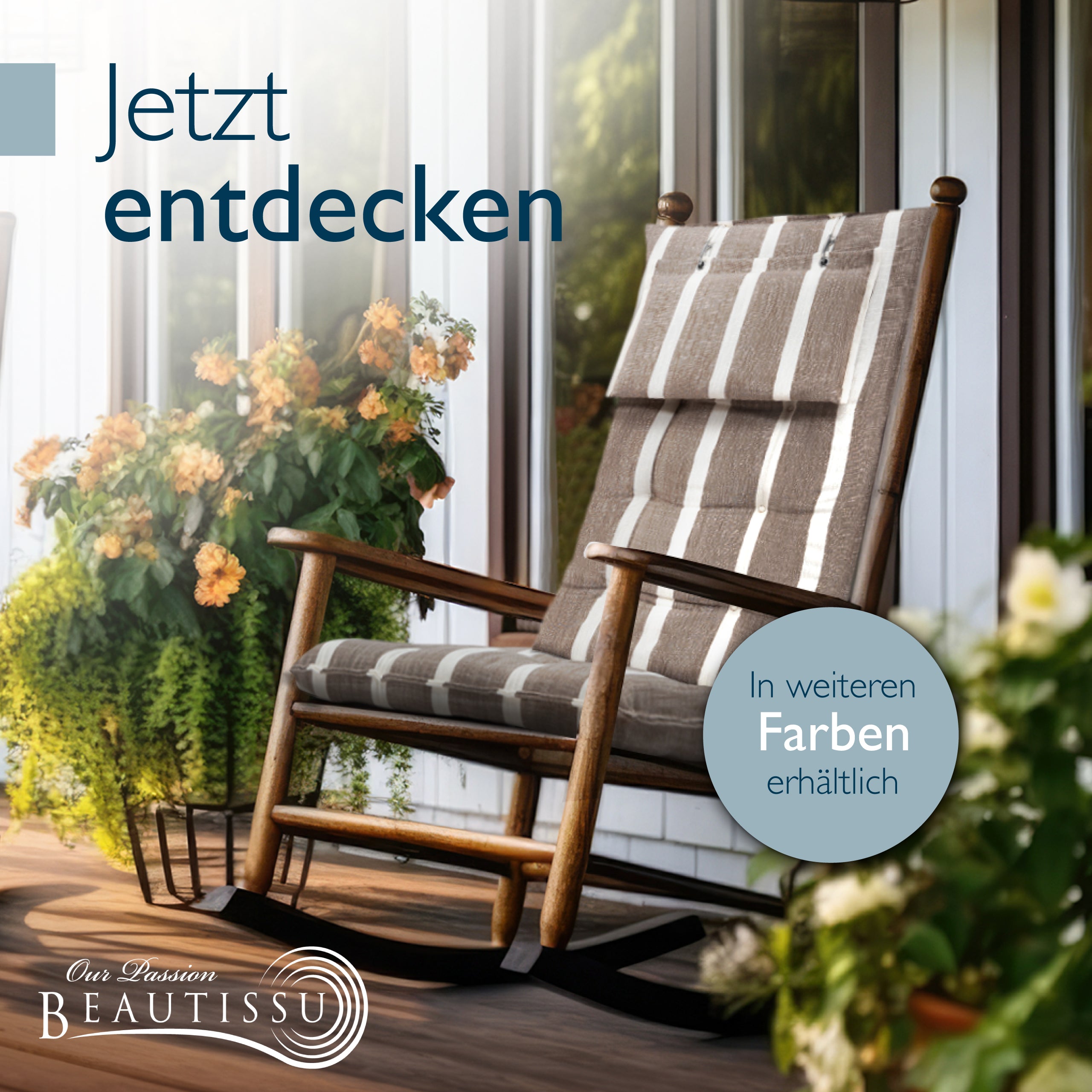 Beautissu Hochlehner Stuhlauflage 120x50x8 cm  – Gartenstuhl Sitzkisse