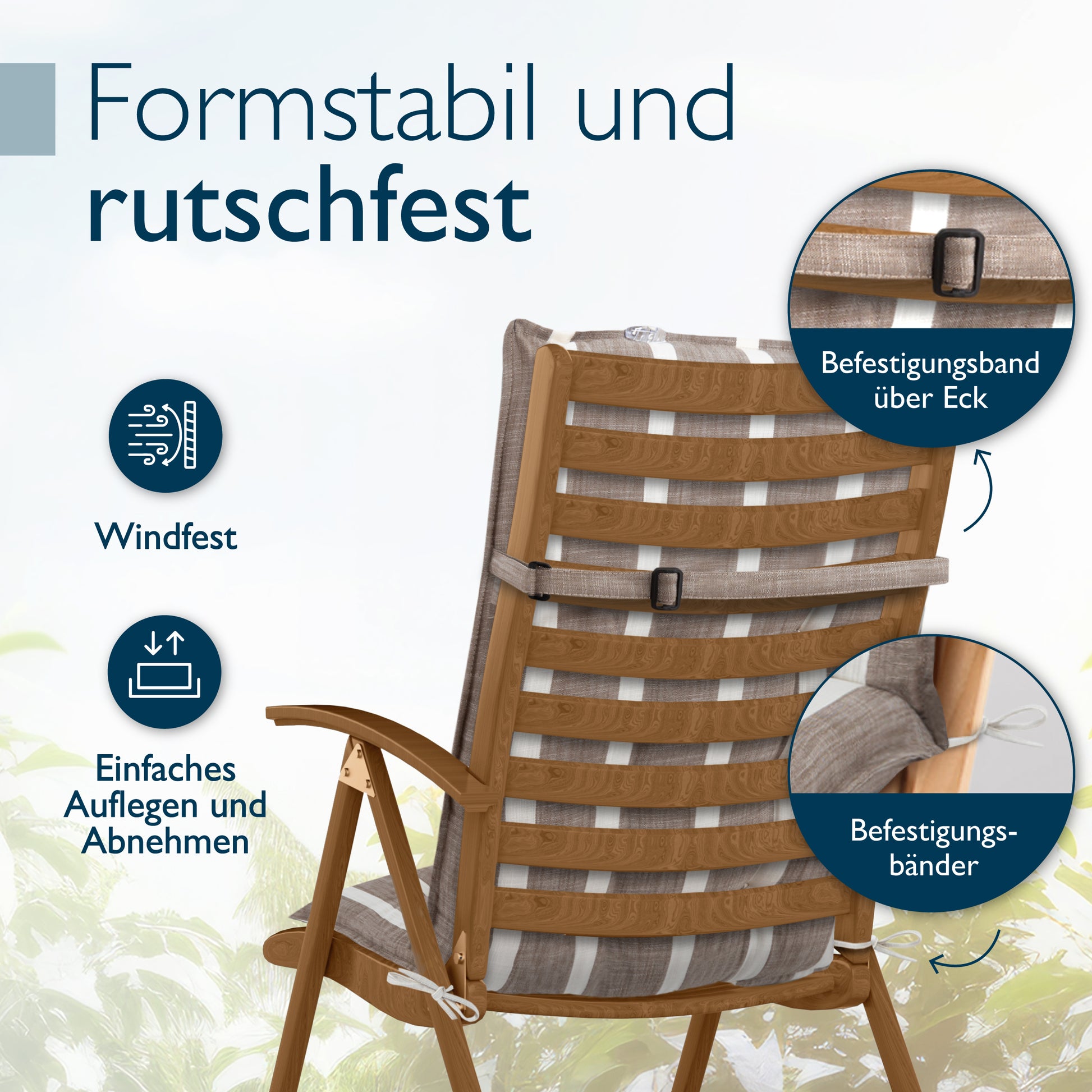 Beautissu Hochlehner Stuhlauflage 120x50x8 cm  – Gartenstuhl Sitzkisse