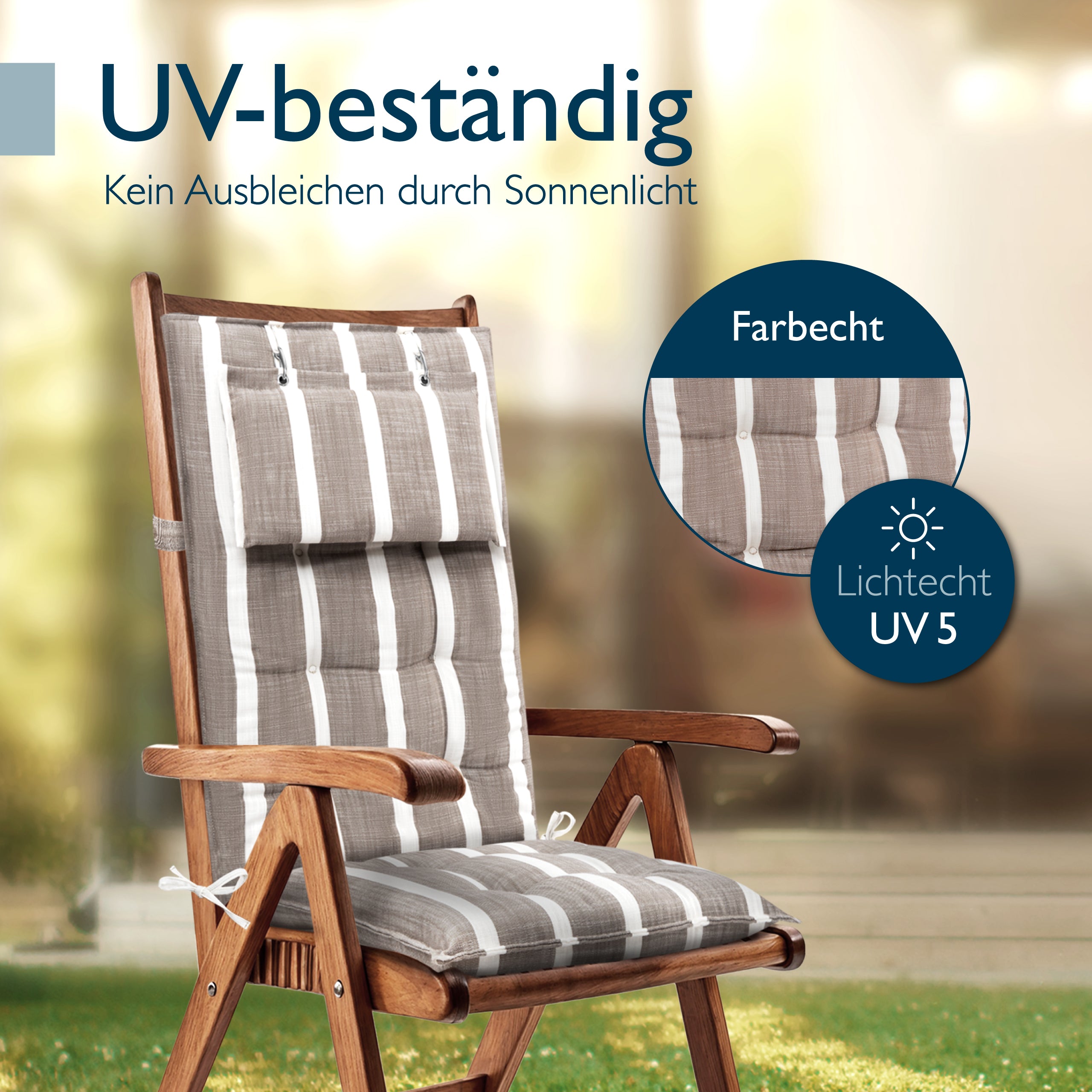 Beautissu Hochlehner Stuhlauflage 120x50x8 cm  – Gartenstuhl Sitzkisse