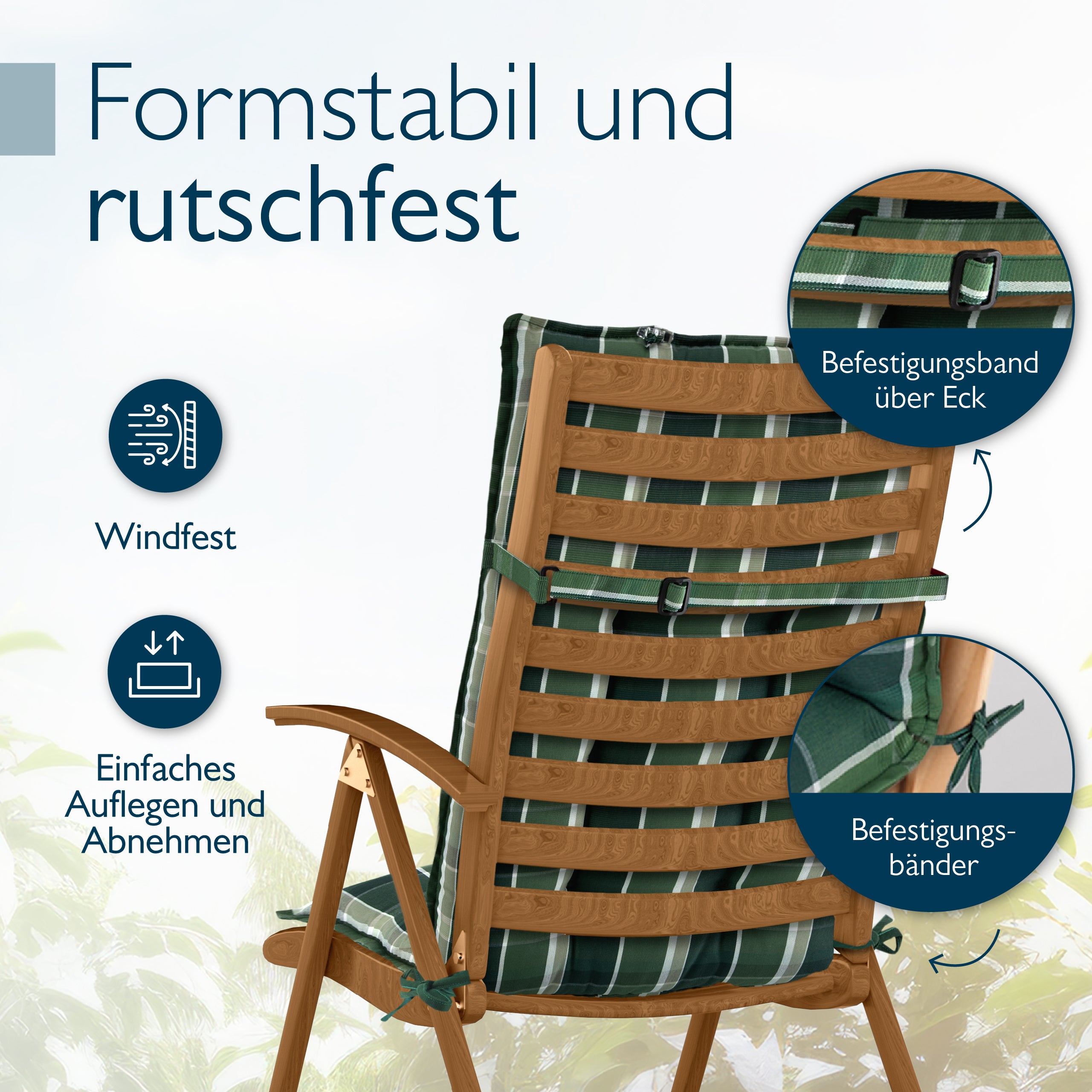 Beautissu Hochlehner Stuhlauflage 120x50x8 cm  – Gartenstuhl Sitzkisse