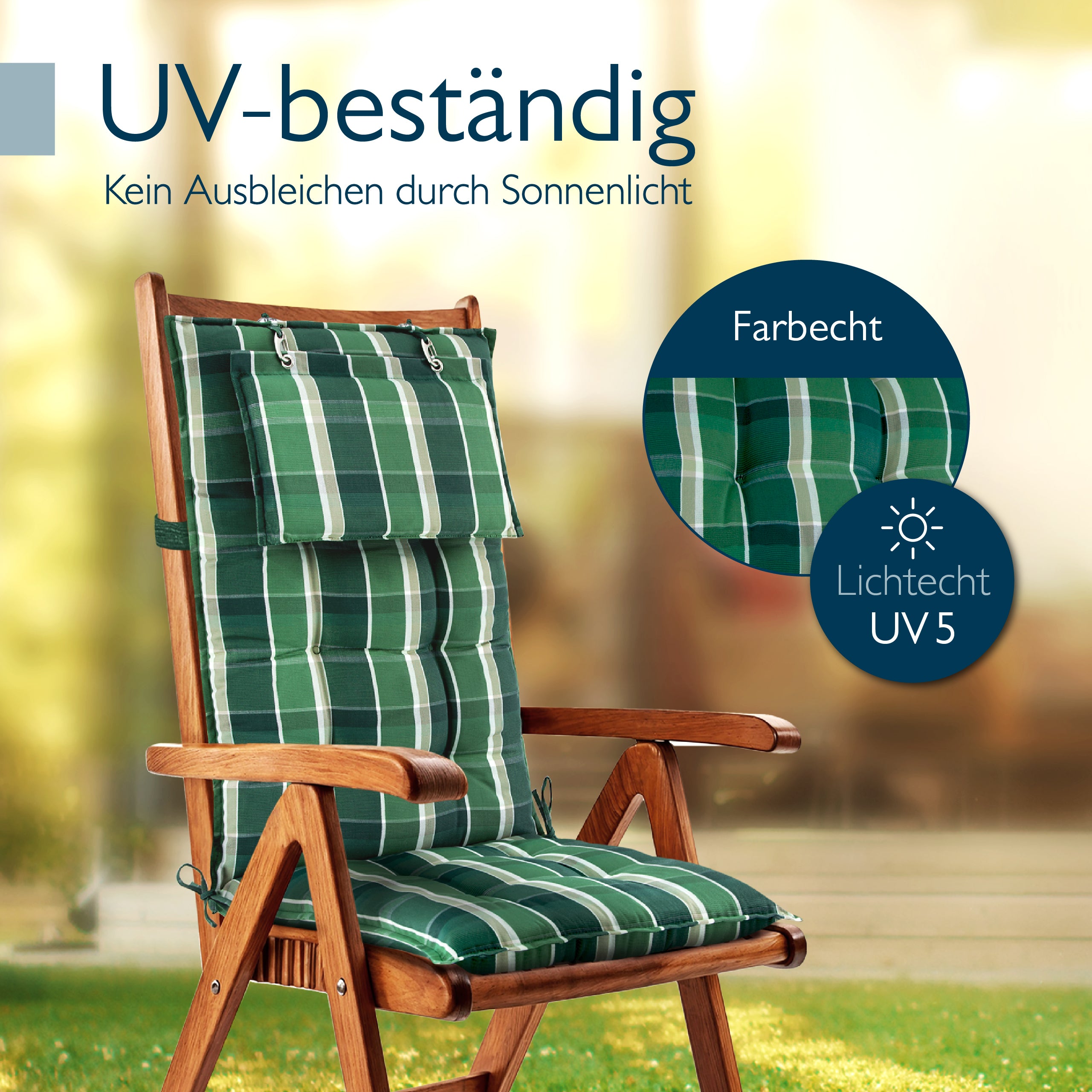 Beautissu Hochlehner Stuhlauflage 120x50x8 cm  – Gartenstuhl Sitzkisse