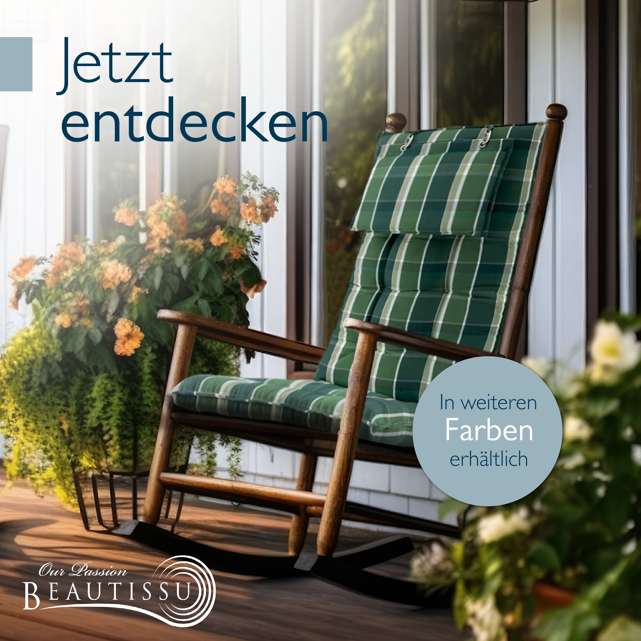 Beautissu Hochlehner Stuhlauflage 120x50x8 cm  – Gartenstuhl Sitzkisse