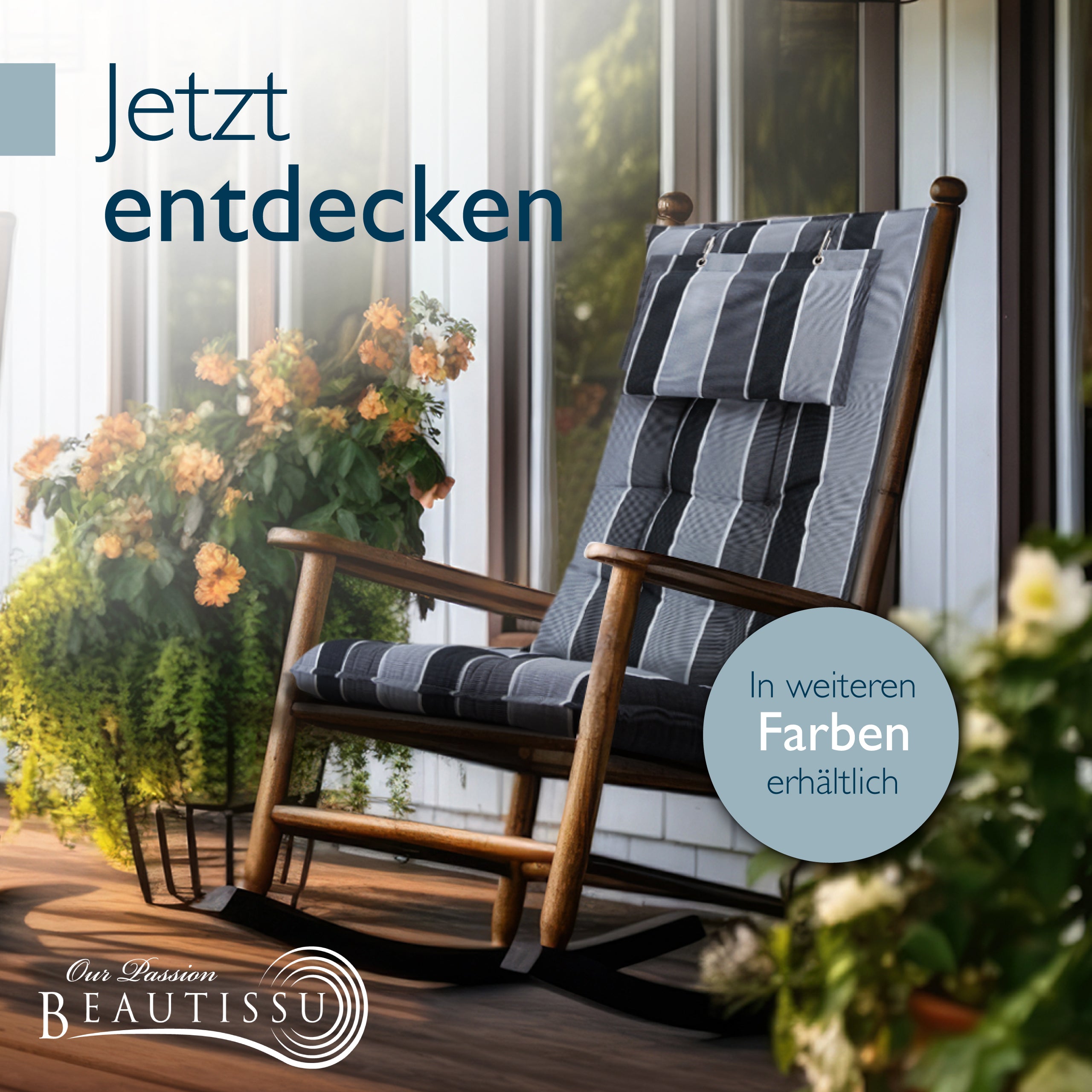 Beautissu Hochlehner Stuhlauflage 120x50x8 cm  – Gartenstuhl Sitzkisse