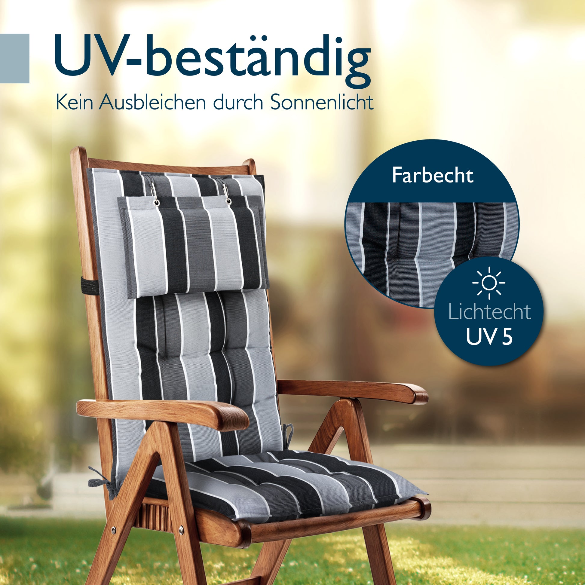 Beautissu Hochlehner Stuhlauflage 120x50x8 cm  – Gartenstuhl Sitzkisse