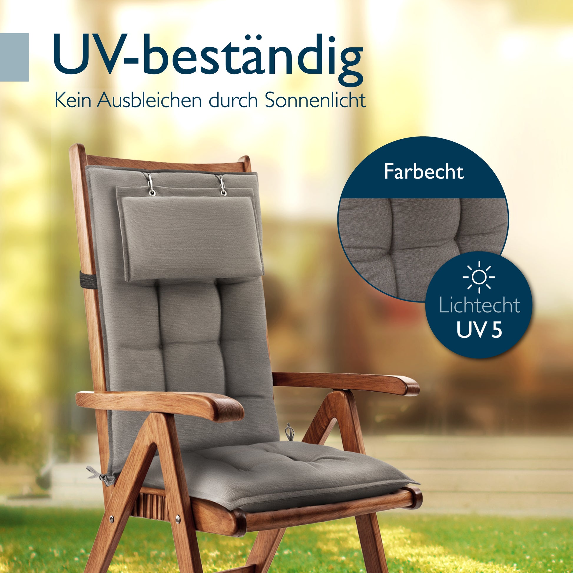 Beautissu Hochlehner Stuhlauflage 120x50x8 cm  – Gartenstuhl Sitzkisse