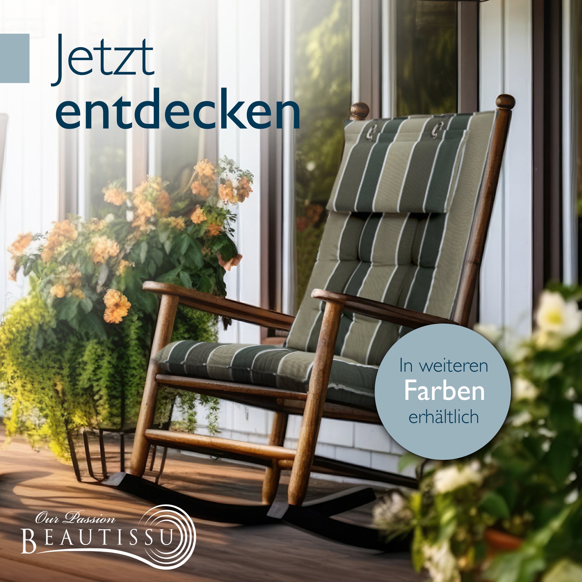 Beautissu Hochlehner Stuhlauflage 120x50x8 cm  – Gartenstuhl Sitzkisse