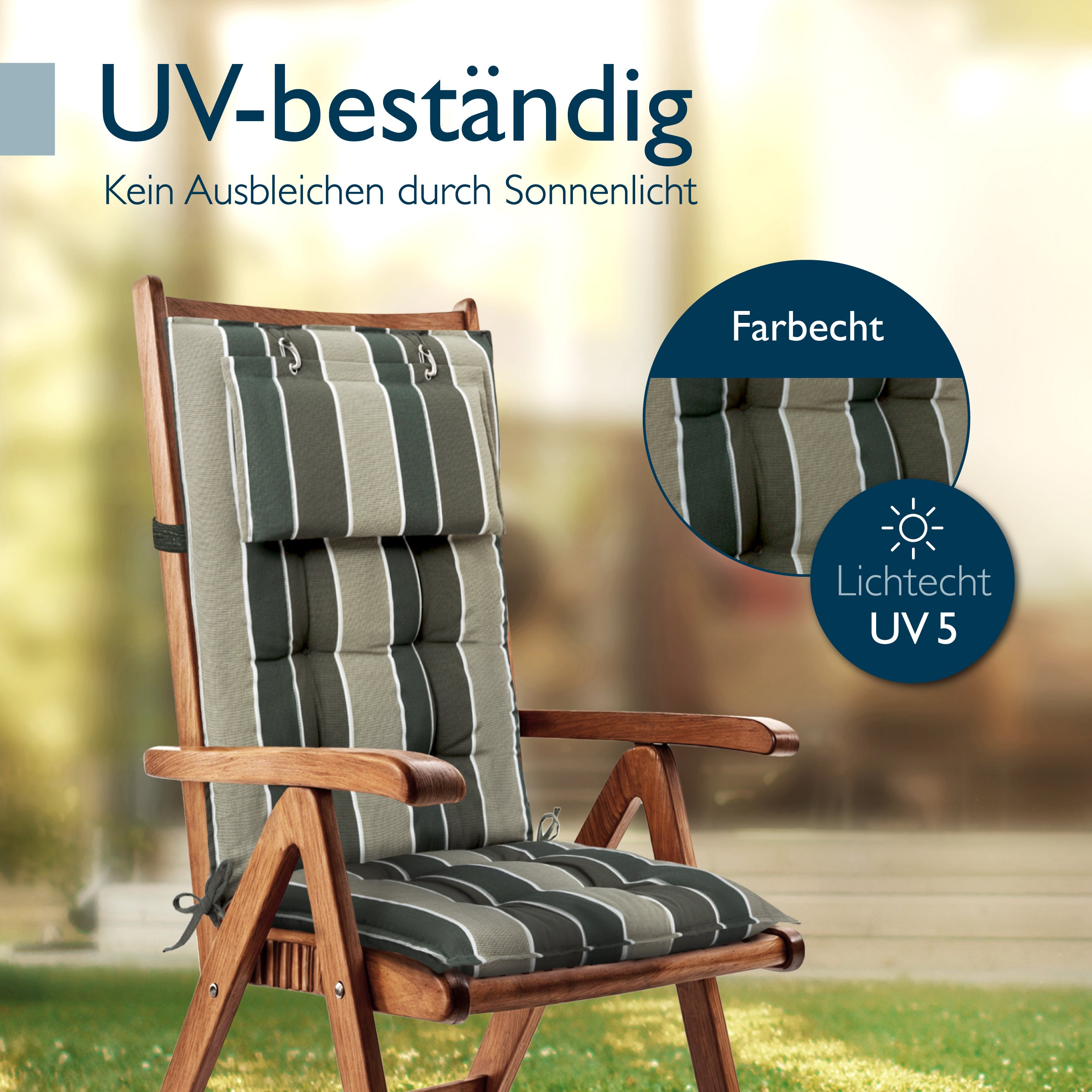 Beautissu Hochlehner Stuhlauflage 120x50x8 cm  – Gartenstuhl Sitzkisse