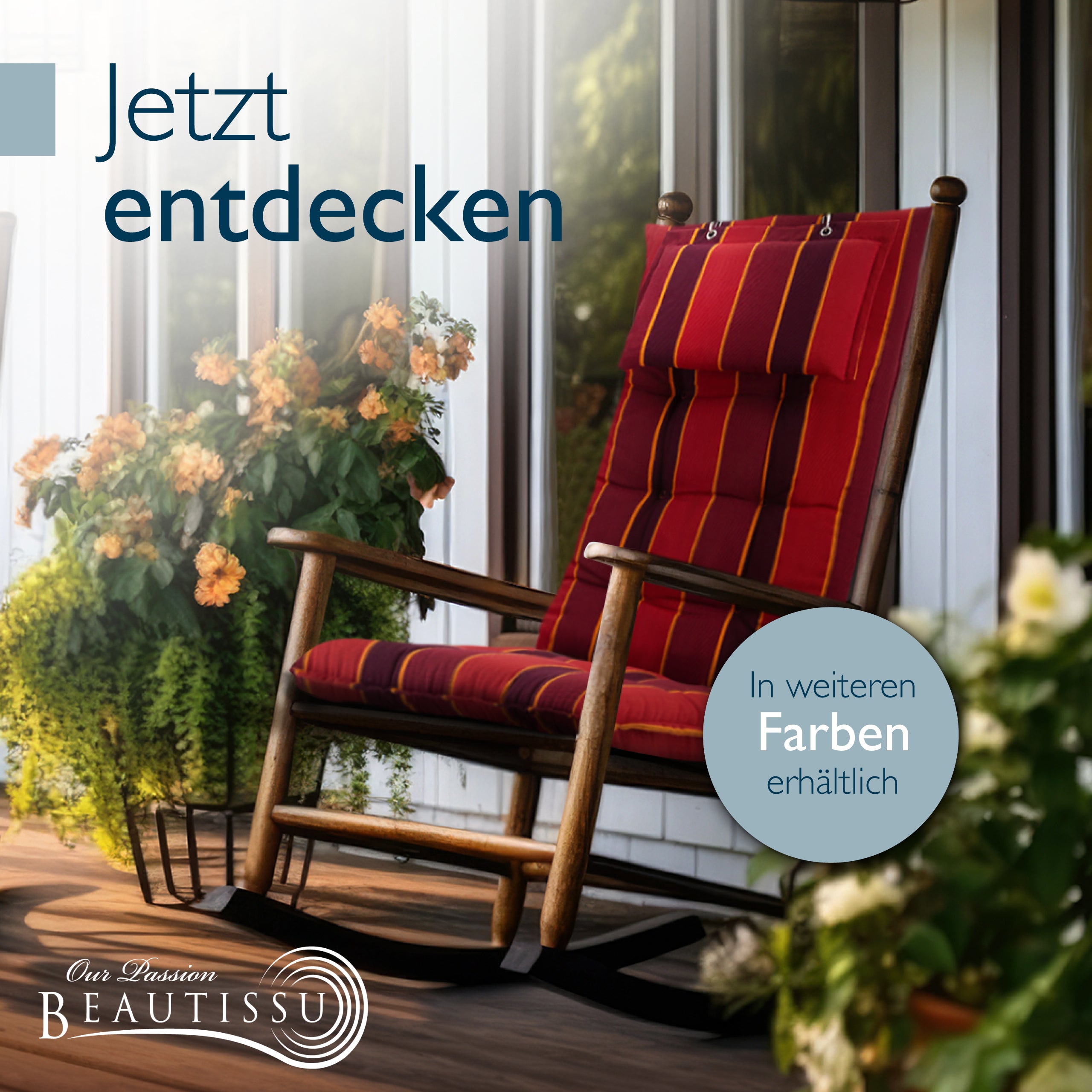 Beautissu Hochlehner Stuhlauflage 120x50x8 cm  – Gartenstuhl Sitzkisse