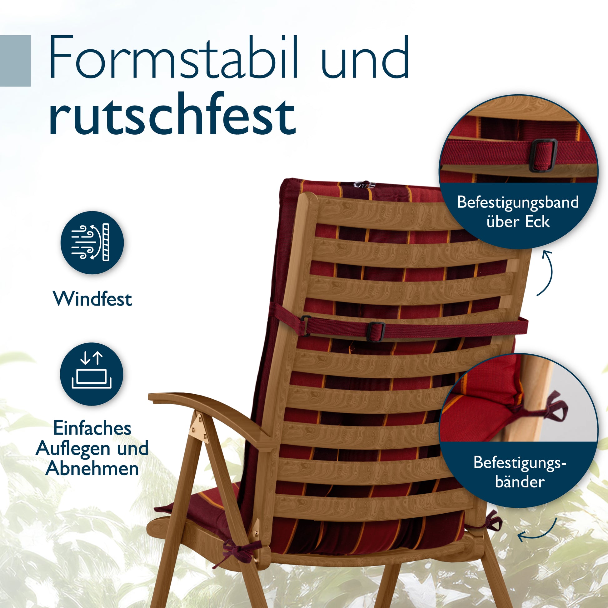 Beautissu Hochlehner Stuhlauflage 120x50x8 cm  – Gartenstuhl Sitzkisse