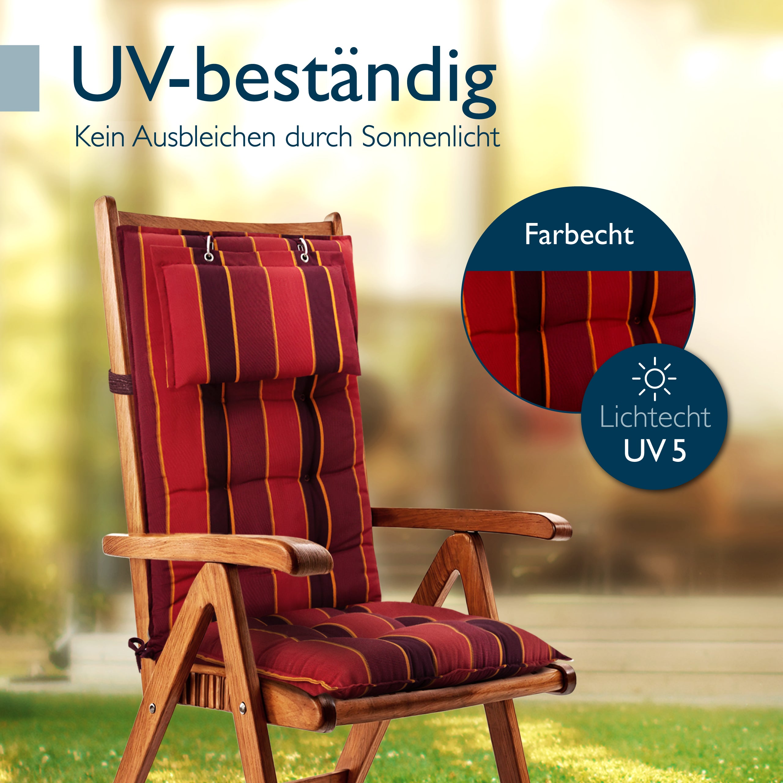 Beautissu Hochlehner Stuhlauflage 120x50x8 cm  – Gartenstuhl Sitzkisse