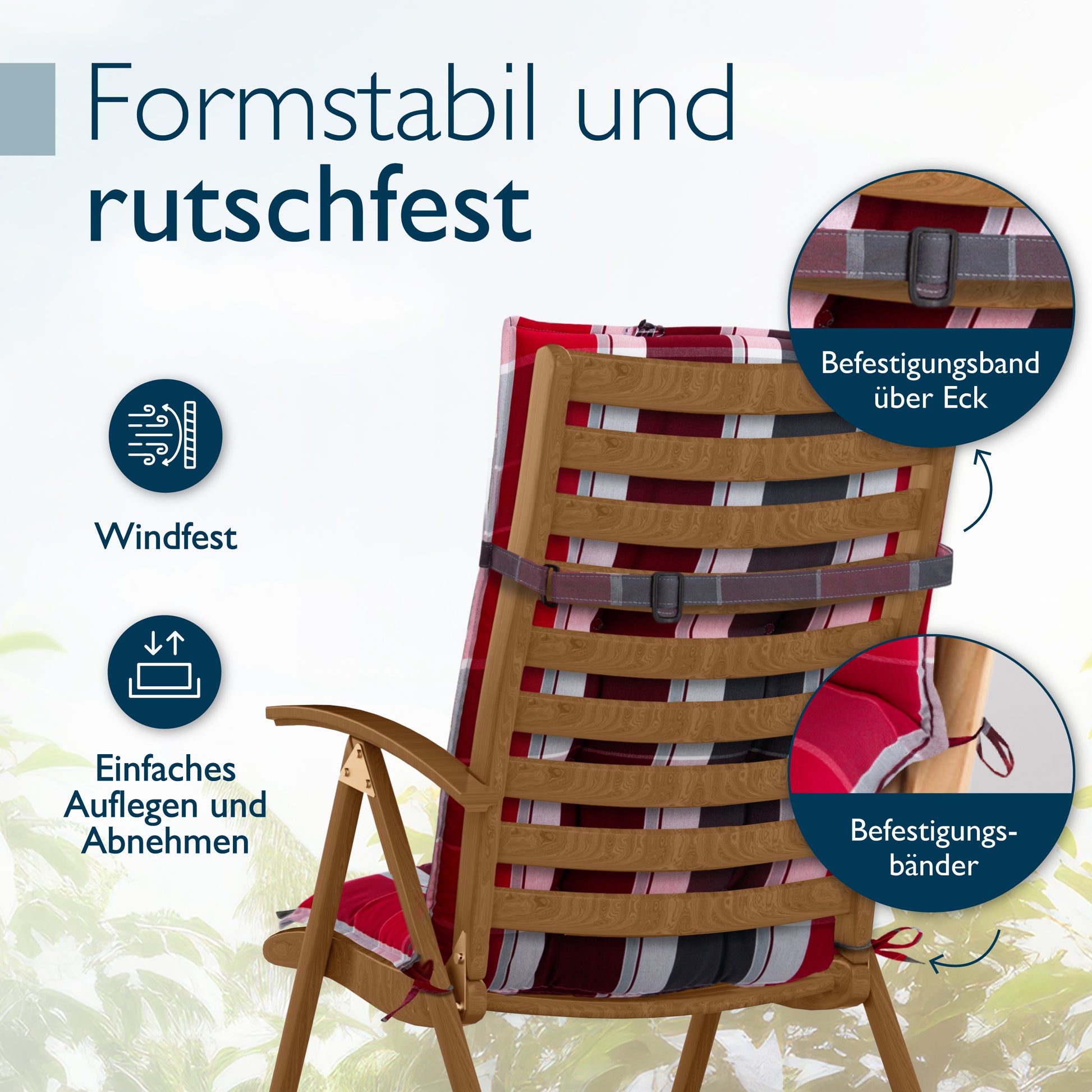 Beautissu Hochlehner Stuhlauflage 120x50x8 cm  – Gartenstuhl Sitzkisse