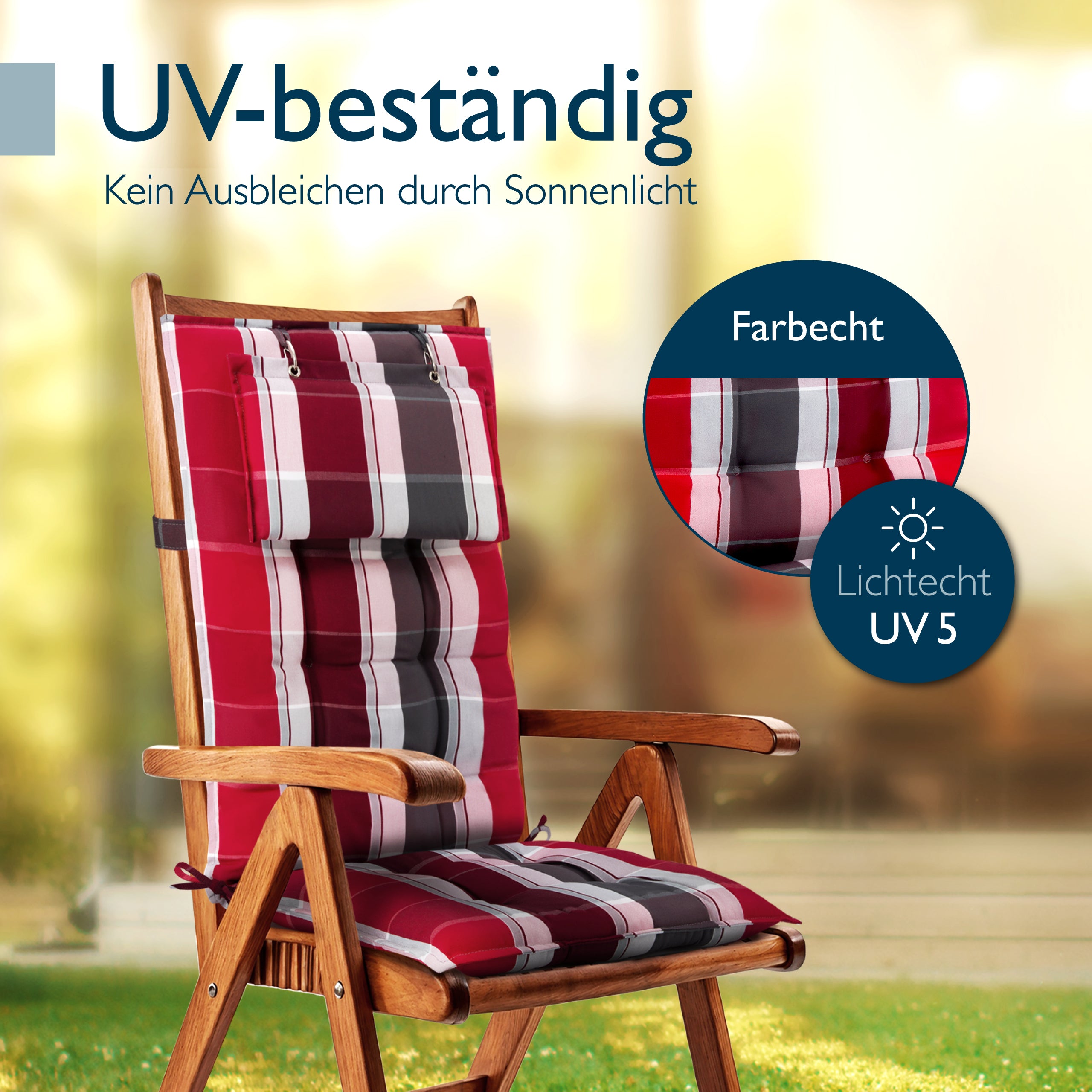 Beautissu Hochlehner Stuhlauflage 120x50x8 cm  – Gartenstuhl Sitzkisse