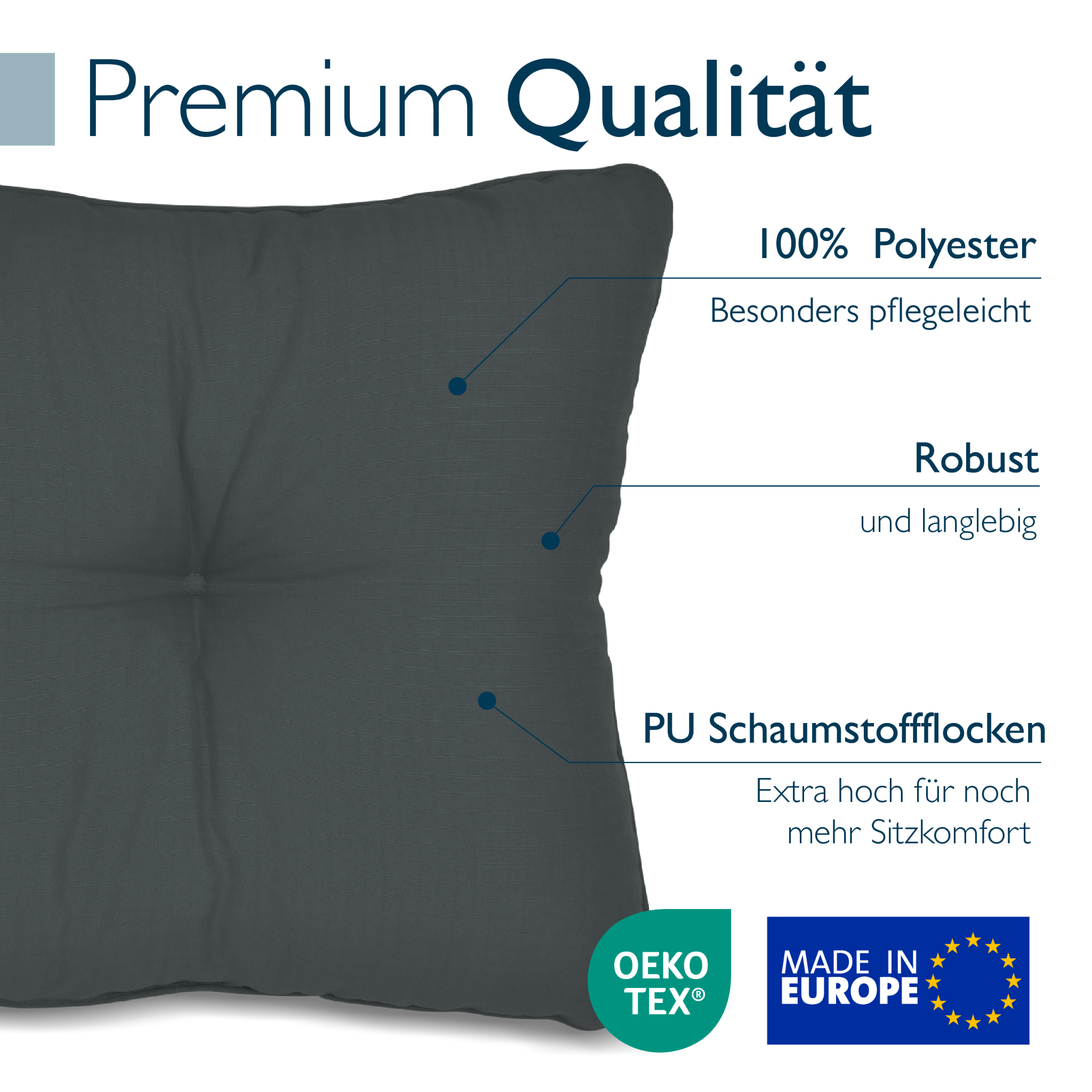 Outdoor Lounge Rückenkissen & Sitzkissen 10/12 cm dick Anthrazit - Loungekissen xLuna