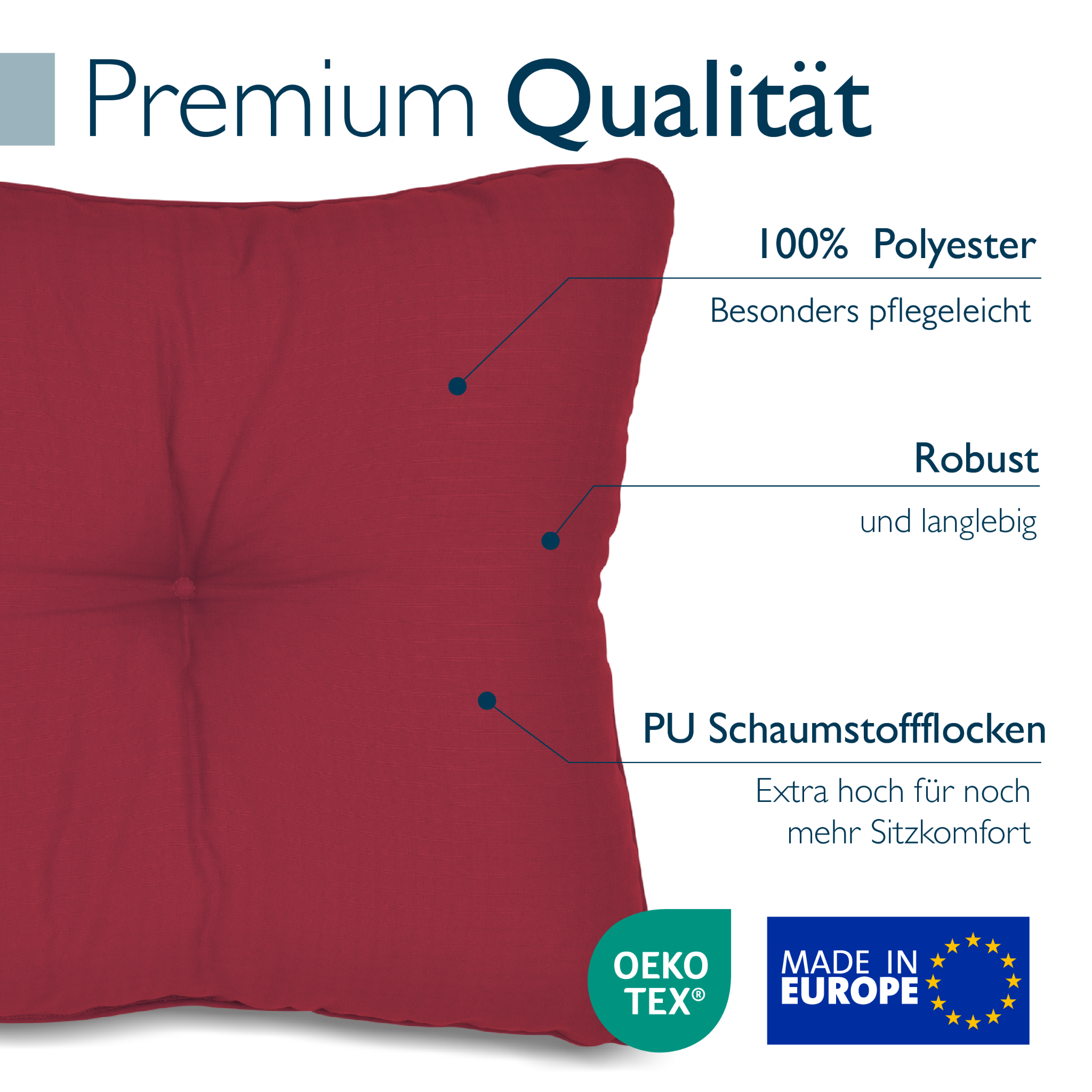 Outdoor Lounge Rückenkissen & Sitzkissen 10/12 cm dick Rot - Loungekissen xLuna