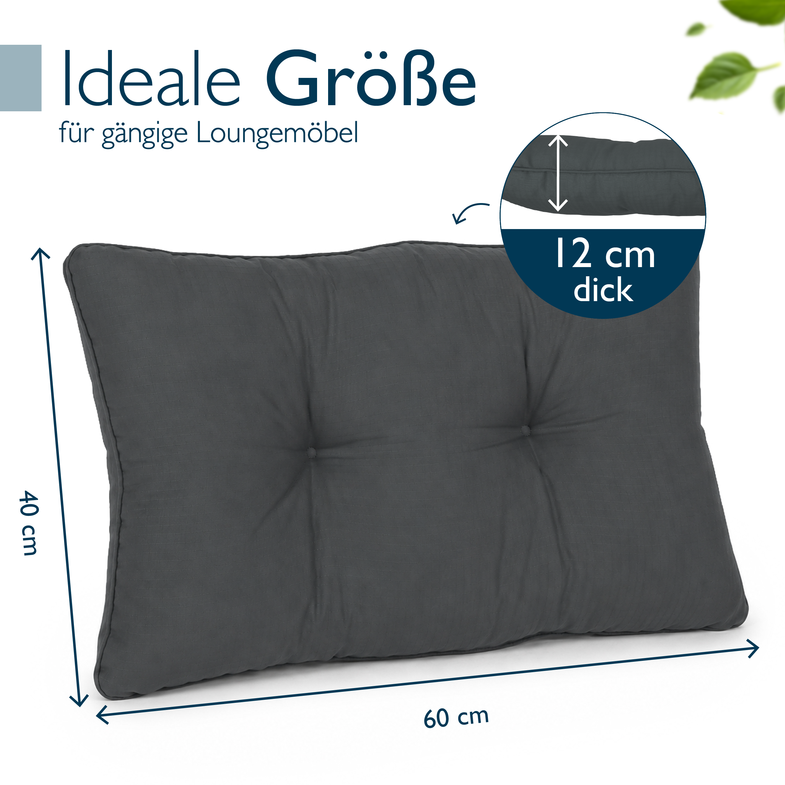 Outdoor Lounge Rückenkissen & Sitzkissen 10/12 cm dick Anthrazit - Loungekissen xLuna