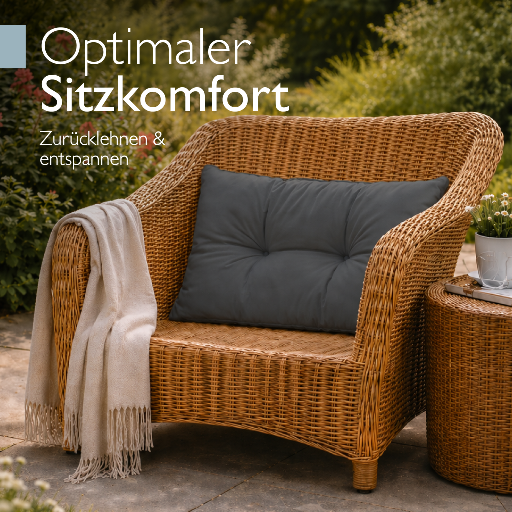Outdoor Lounge Rückenkissen & Sitzkissen 10/12 cm dick Anthrazit - Loungekissen xLuna