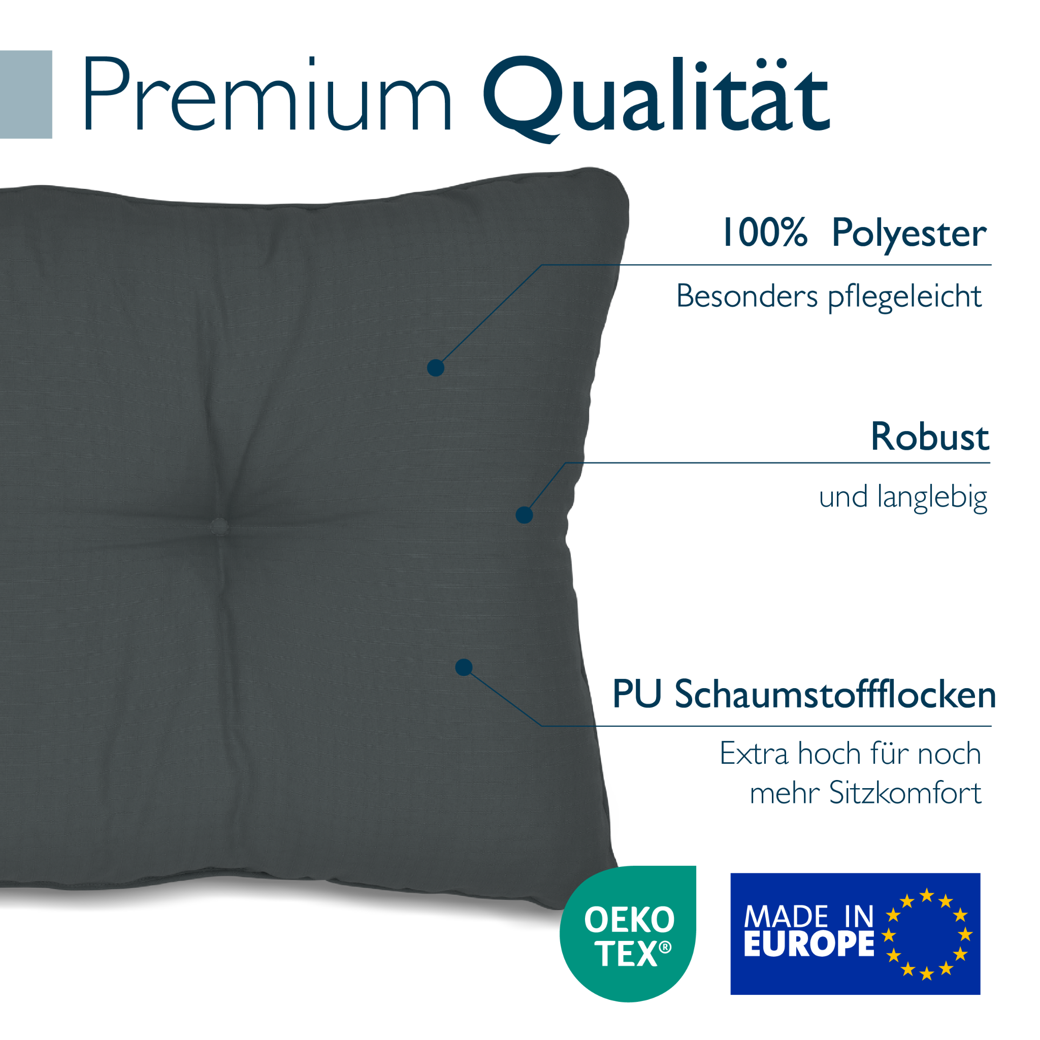 Outdoor Lounge Rückenkissen & Sitzkissen 10/12 cm dick Anthrazit - Loungekissen xLuna
