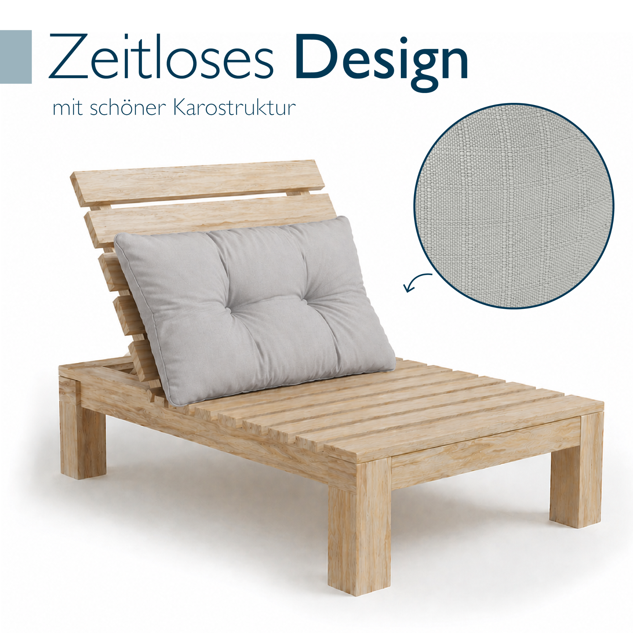 Hellgraue Beautissu Outdoor Lounge Rückenkissen und Sitzkissen mit Karostruktur, 10/12 cm dick, pflegeleicht und formstabil