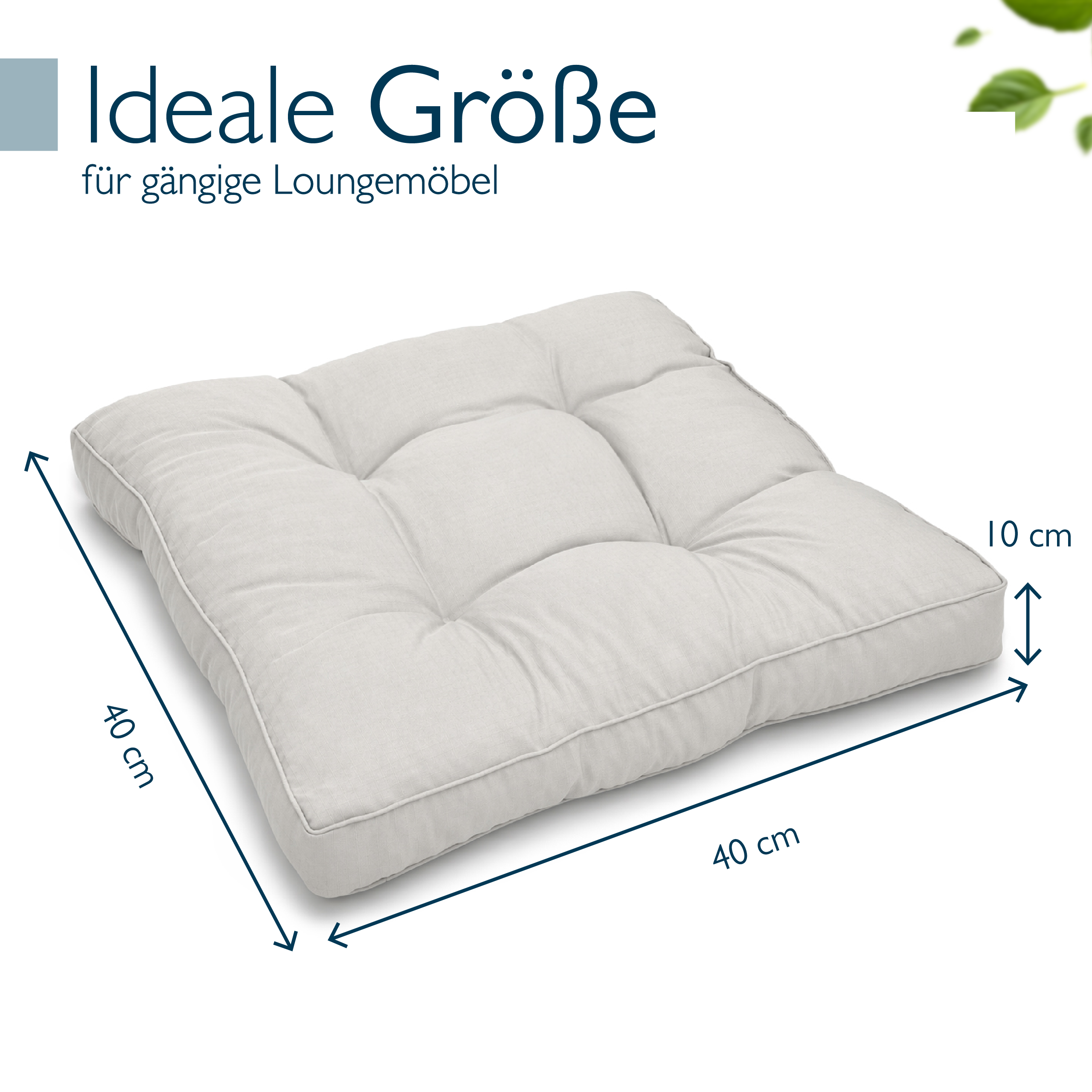 Hellgraue Beautissu Outdoor Lounge Rückenkissen und Sitzkissen 10/12 cm dick mit Karostruktur und umlaufender Paspelierung