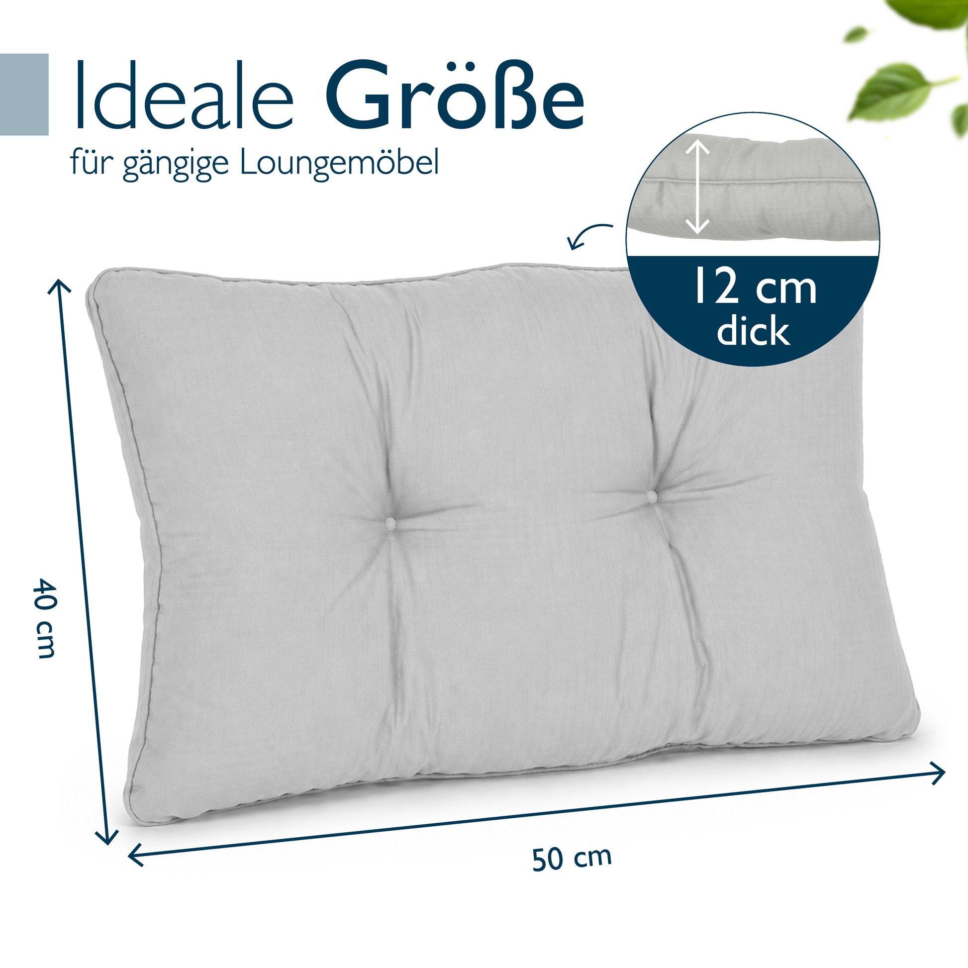 Hellgraue Beautissu Outdoor Lounge Rückenkissen und Sitzkissen mit 10/12 cm Dicke, pflegeleicht und formstabil