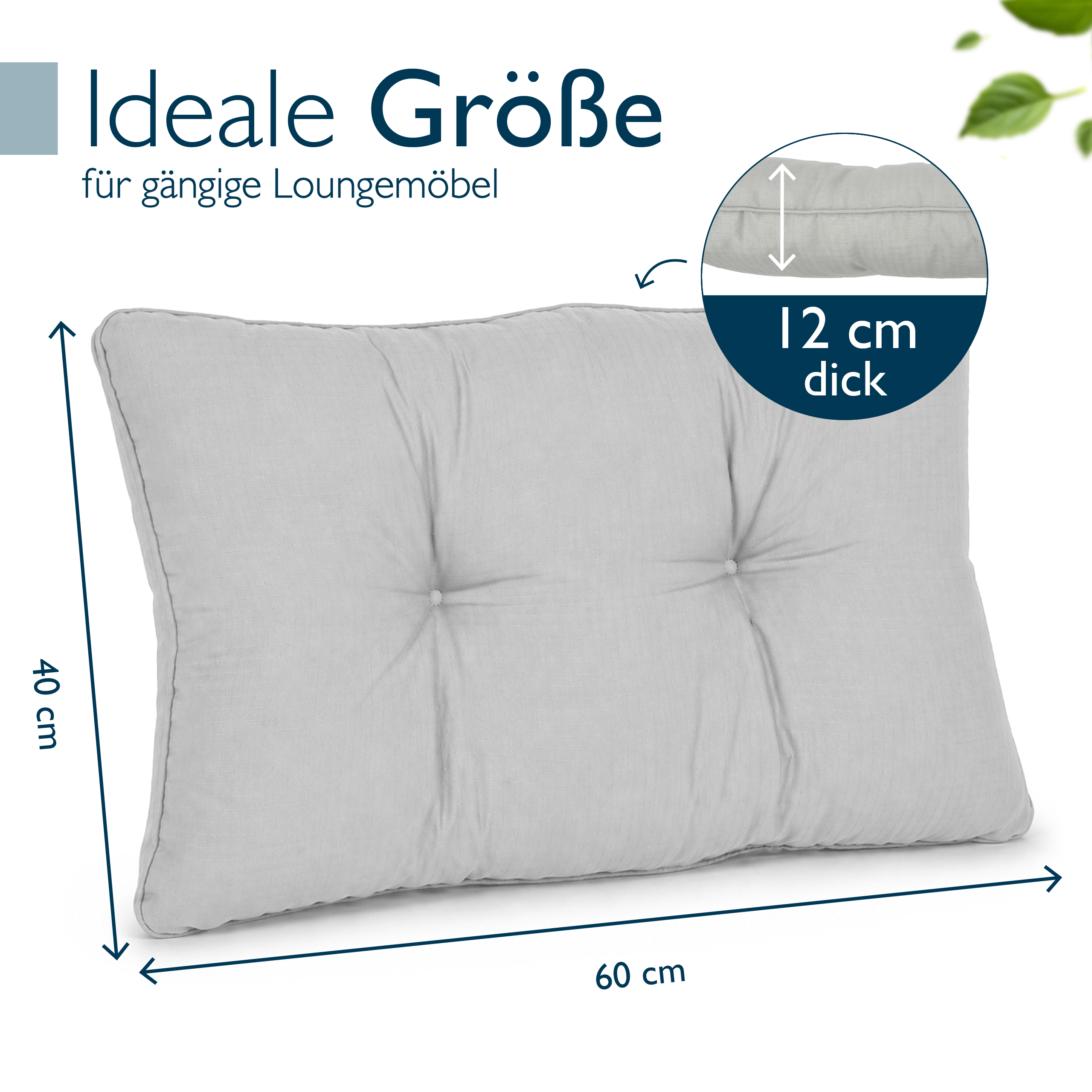 Beige-graue Beautissu Outdoor Lounge Rückenkissen und Sitzkissen mit Karostruktur, 10/12 cm dick, pflegeleicht und formstabil