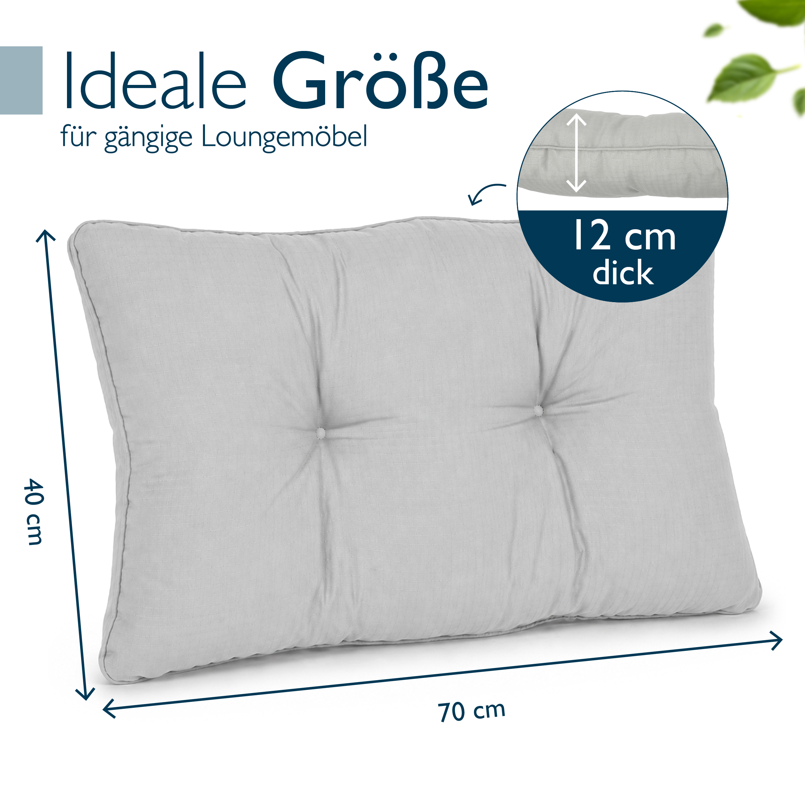 Hellgraues Beautissu Outdoor Lounge Rückenkissen und Sitzkissen 10-12 cm dick mit Karostruktur, pflegeleicht und formstabil