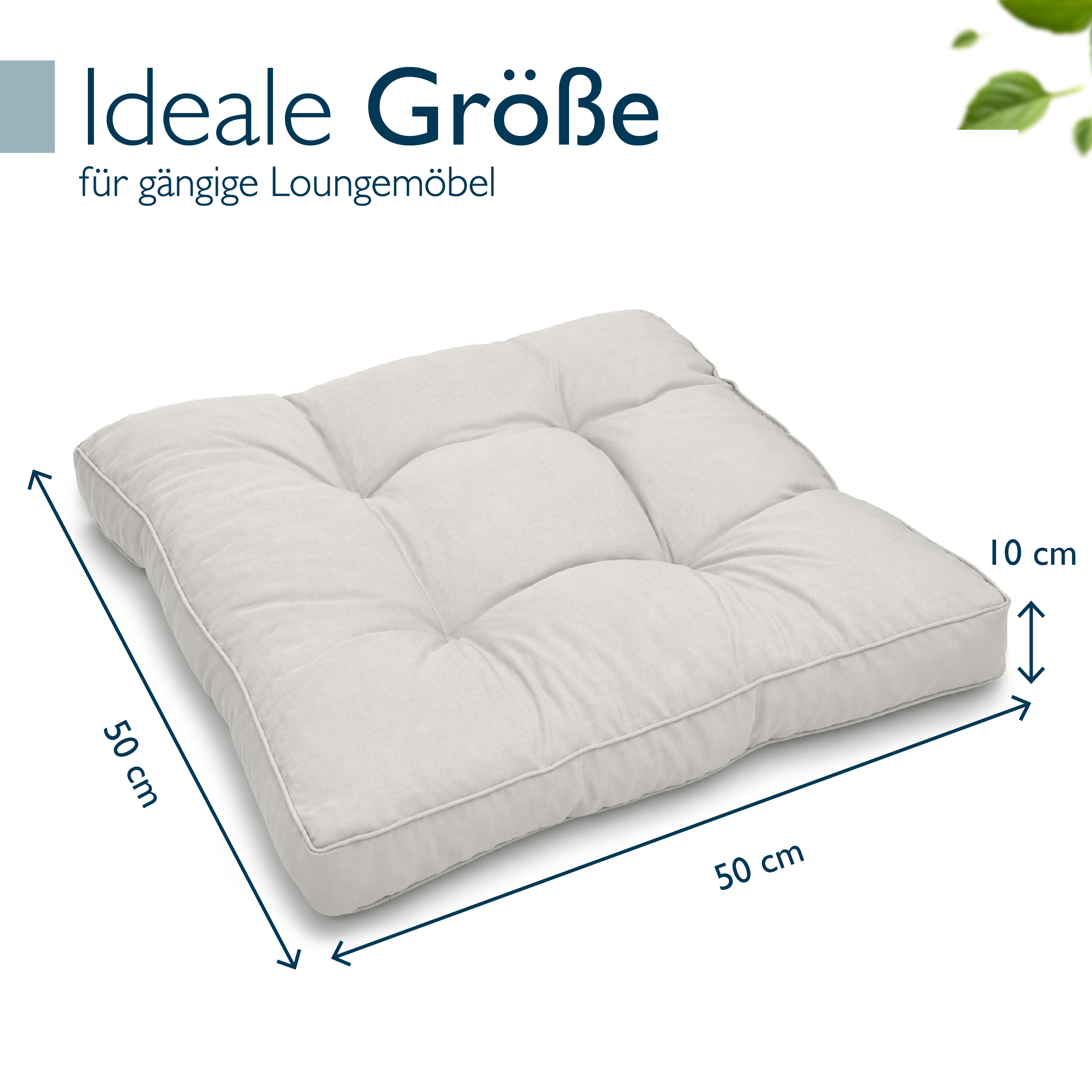 Hellgraue Beautissu Outdoor Lounge Rückenkissen und Sitzkissen mit 10/12 cm Dicke und Karostruktur
